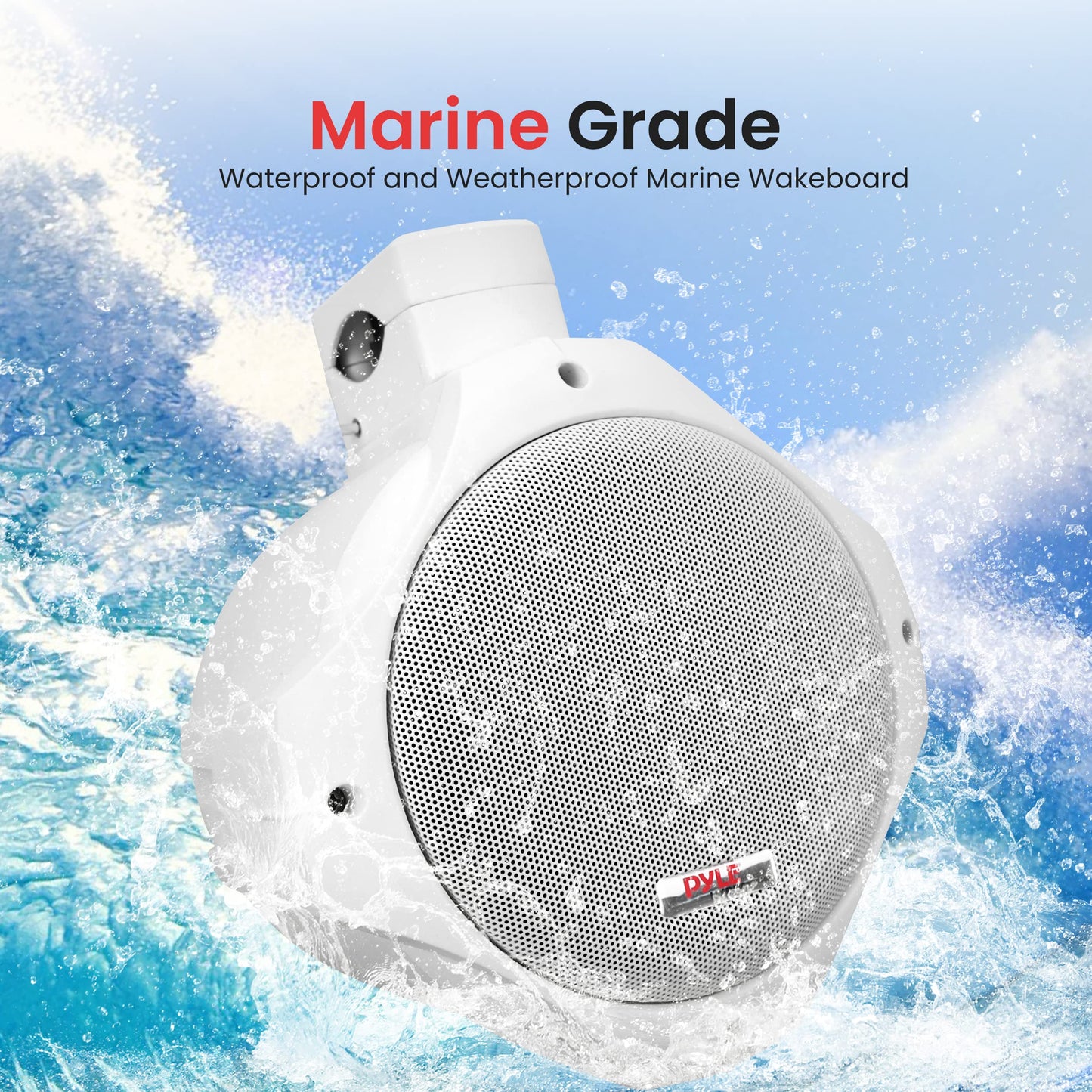 Pyle Waterproof Marine Wakeboard Tower Speakers - 6.5in Dual Subwoofer Speaker Set and 1” Tweeter with 200 Watt Power - 2-way Boat Audio Stereo System with Mounting Bracket - 1 Pair - PLMRW65 (White)