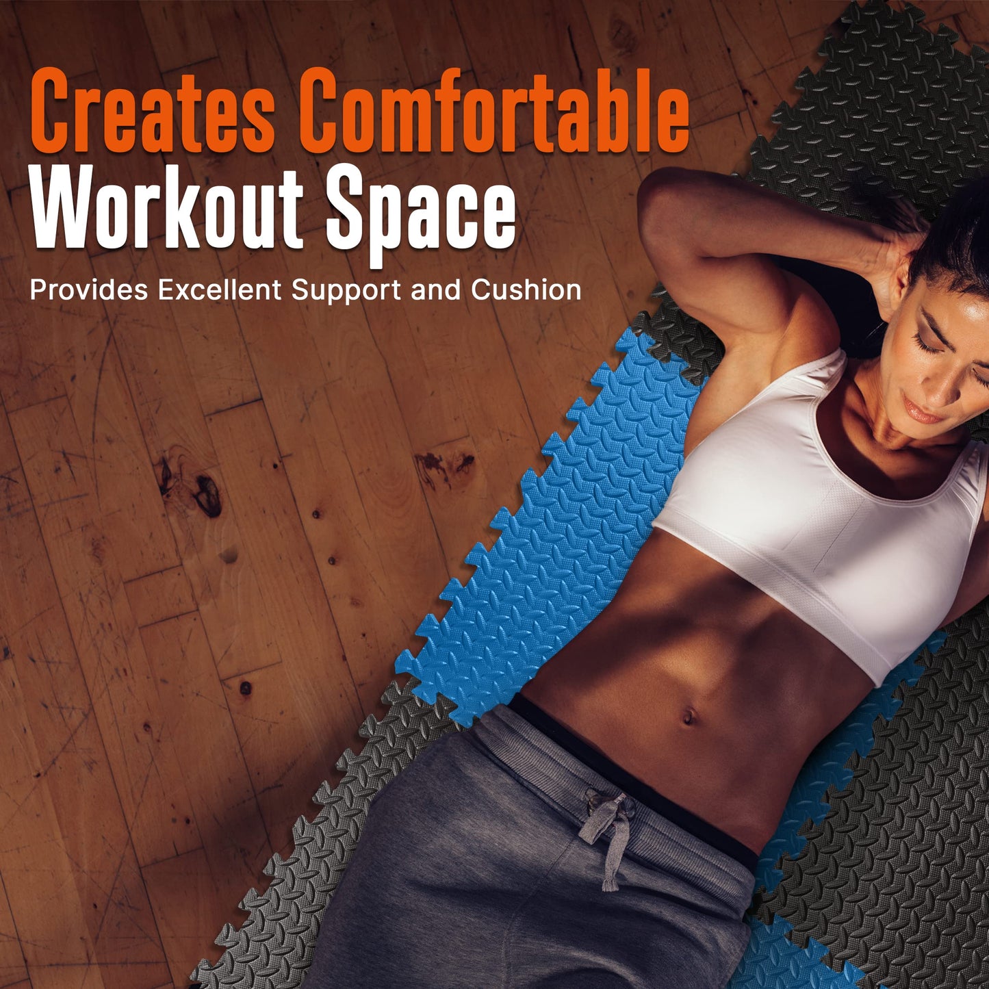 Thick Puzzle Exercise Mat, 6 Pcs EVA Foam Interlocking Tiles Protective Flooring for Gym Equipment and Cushion for Workouts, Durable Non-Skid Texture, Easy to Assemble, Blue and Black