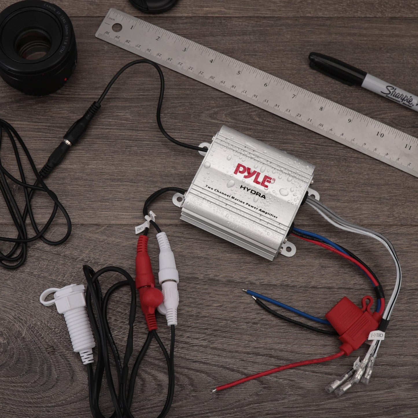 Pyle Hydra Marine Amplifier - Upgraded Elite Series 400 Watt 2 Channel Micro Amplifier - Waterproof, GAIN Level Controls, RCA Stereo Input, 3.5mm Jack & Volume Control (PLMRMP1A)