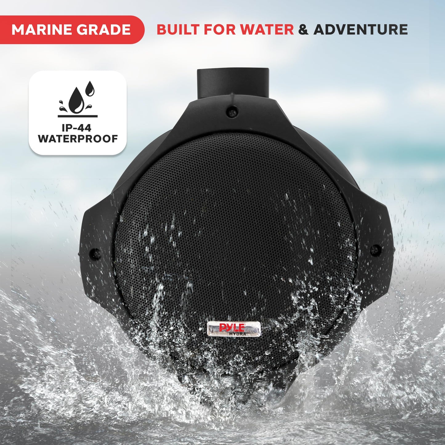Pyle 6.5 Inch Dual Marine Speakers-2 Way IP44 Waterproof, Weather Resistant Outdoor Audio Stereo Sound System with 200 Watt Power and Poly Mica Cone and Butyl Rubber Surround-1 Pair - PLMRB85 (Black)