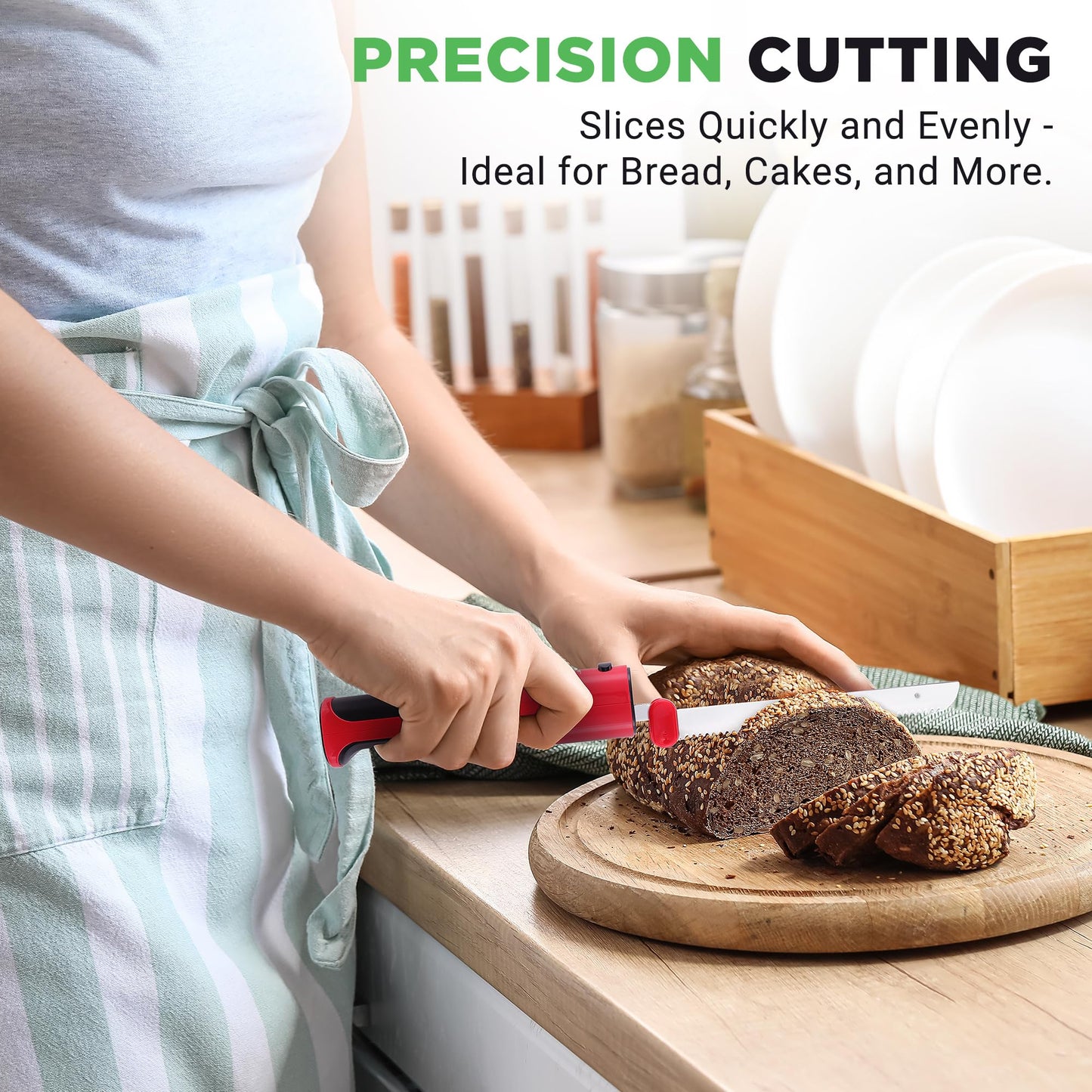 NutriChef Cordless Electric Knife | Easy to Use Constant ON/OFF Safety Function | Lightweight Kitchen Knife | Carve Turkey, Meats, Poultry, Bread & Cheese | 11.42’’ Stainless Steel Blades | Red