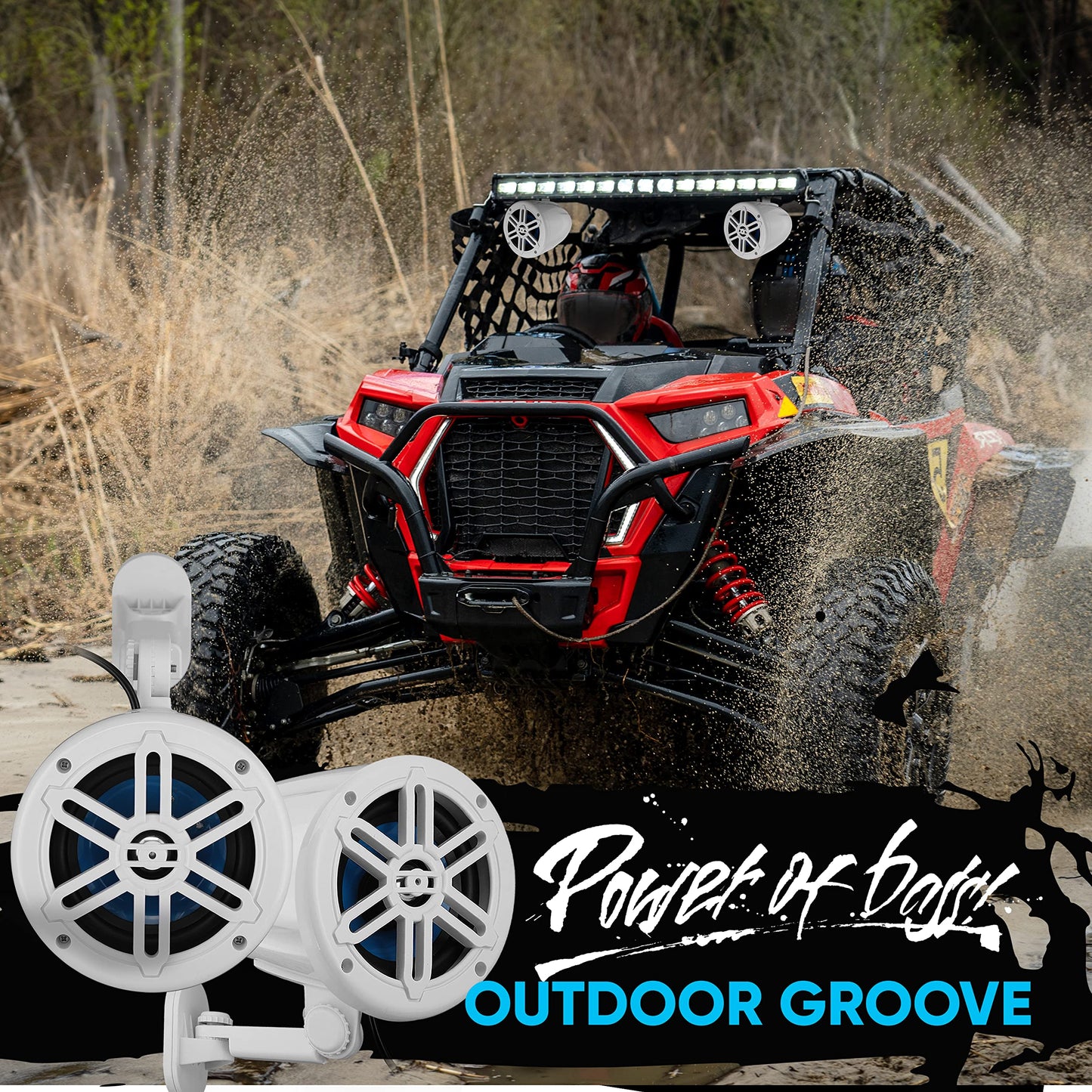 PyleUsa 5.25” Waterproof Off-Road Speakers - 180W 2-Way Marine Woofer Sound System w/ 360° Rotatable Bracket, Full Range Outdoor Audio Stereo for Motorcycle ATV Jeep Boat, Includes Bracket(White)
