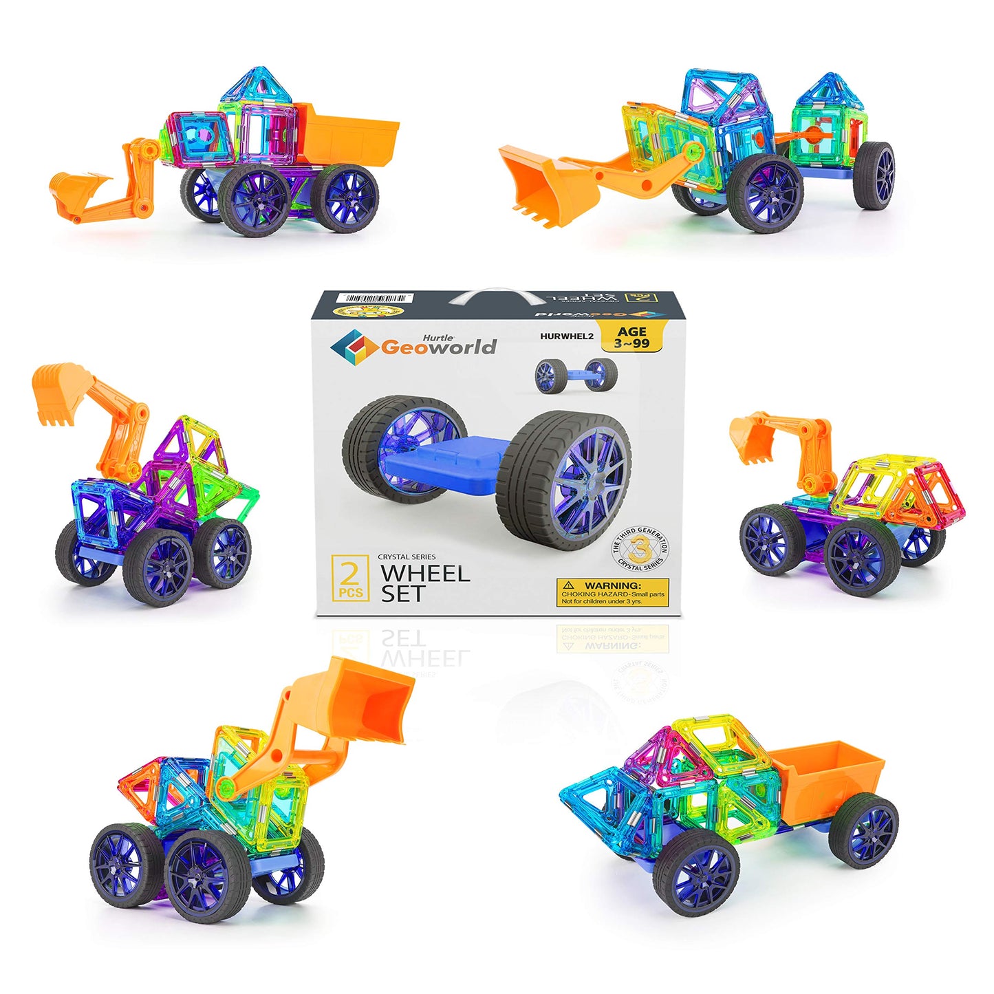 Hurtle Magnetic Blocks Wheels Set - Compatible with Other Brands of Standard Size Magnetic Tiles, Magnetic Toys Wheels Bases for Kids/Toddlers (2 pcs.)