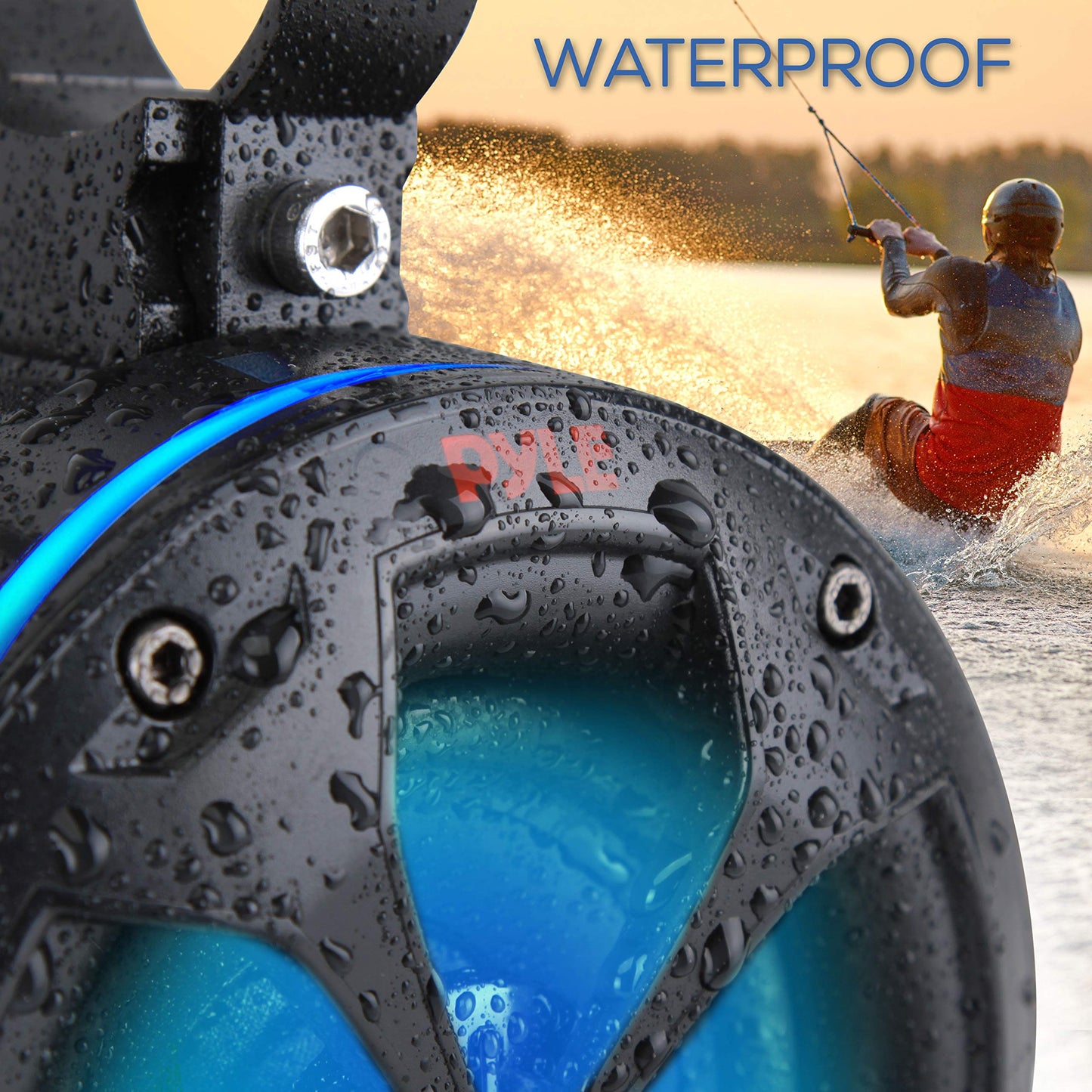 Pyle 2-Way Waterproof Off Road Speakers - 4" 800W Active Passive Marine Grade Wakeboard Tower RGB Speakers System w/Bluetooth Controller, Full Range Stereo Speaker for ATV/UTV Jeep Boat PLUTV48KBTR