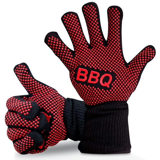 Nutrichef BBQ Gloves 1472°F Heat Resistant | Fireproof Mitts with Silicone Grip | Perfect for Men Who Love Barbecue, Grilling, Cooking, & Camping | 14'IN Food Grade Washable Kitchen Oven Mitts