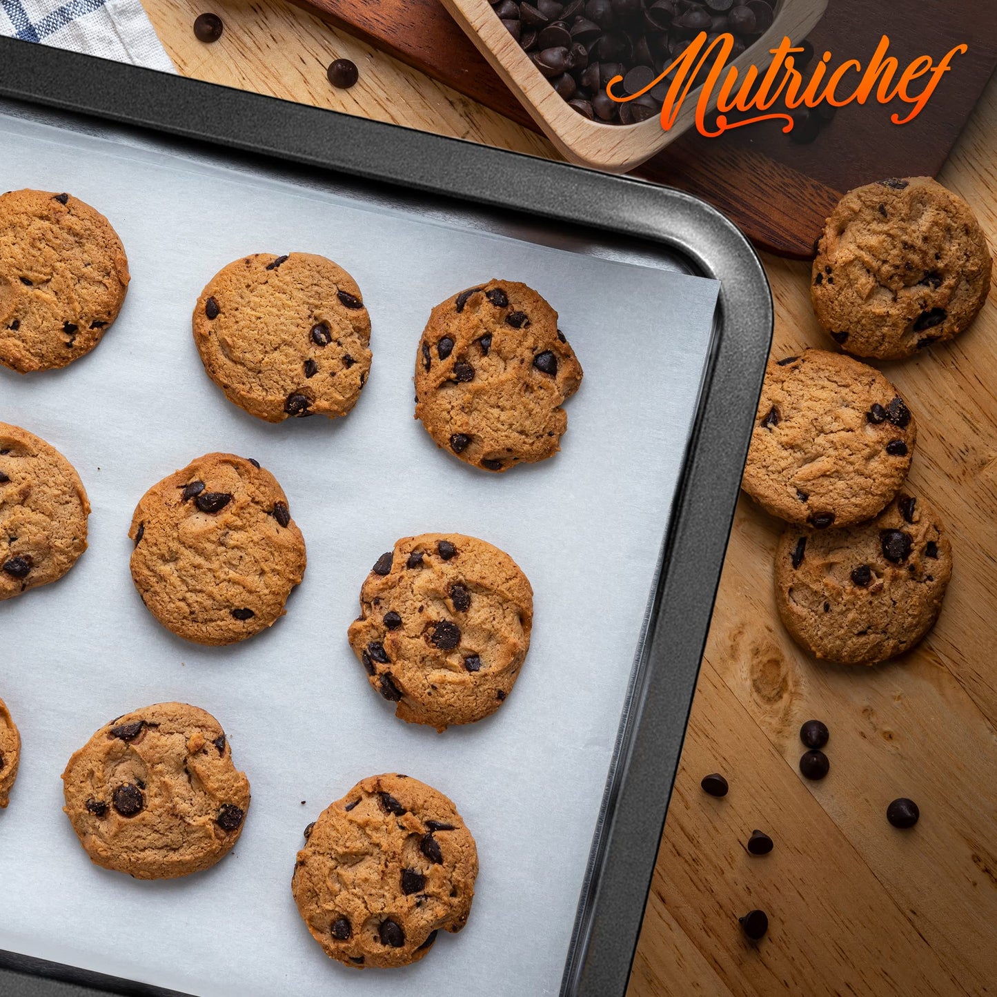 NutriChef 17” Non Stick Cookie Sheet, Large Gray Commercial Grade Restaurant Quality Carbon Metal Bakeware, Compatible with Model NCBS10S