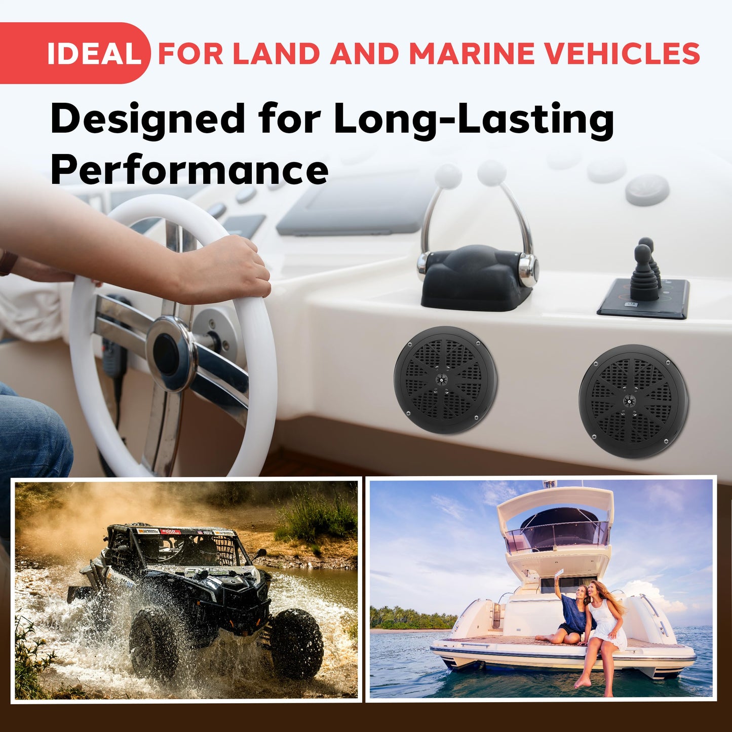 Pyle 6.5 Inch Dual Marine Speakers - 2 Way Waterproof and Weather Resistant Outdoor Audio Stereo Sound System with 120 Watt Power, Polypropylene Cone and Cloth Surround - 1 Pair - PLMR61B (Black)