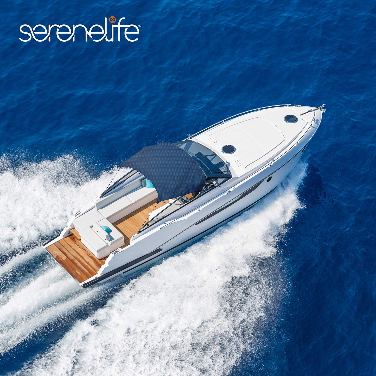 SereneLife Waterproof Boat Bimini Top Cover - 61-66"W 4 Bow Bimini Top Canvas Sun Shade1" Double Wall Alu Frame Tube, 2 Straps 2 Rear Support Poles, Storage Boot - SLBT4RB619 (Royal Blue)