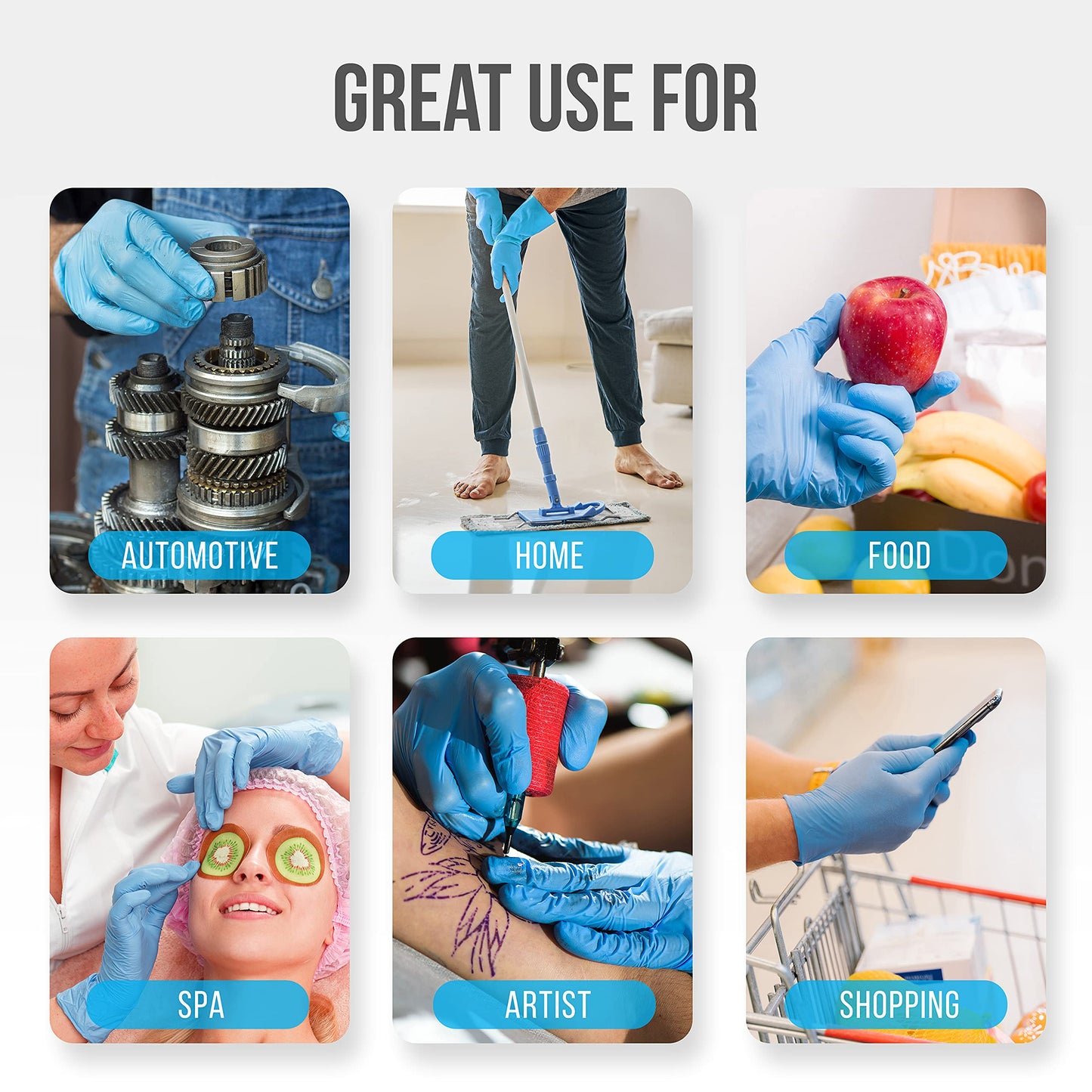 SereneLife 1000 Pcs Nitrile Disposable Gloves - Soft Industrial Gloves, Nitrile and Vinyl Blend Gloves Powder-Free, Latex-Free Protective Gloves, Soft and Comfortable, Size Small SLGLVNIT100SMX10 Blue