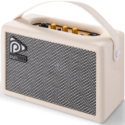 Pyle Portable Electronic Guitar Amplifier - 5'' High-Definition Speaker with Volume, Bass, and Treble Controls | Lightweight Plywood, Gold Plate, and Leather Coating for Enhanced Sound Quality