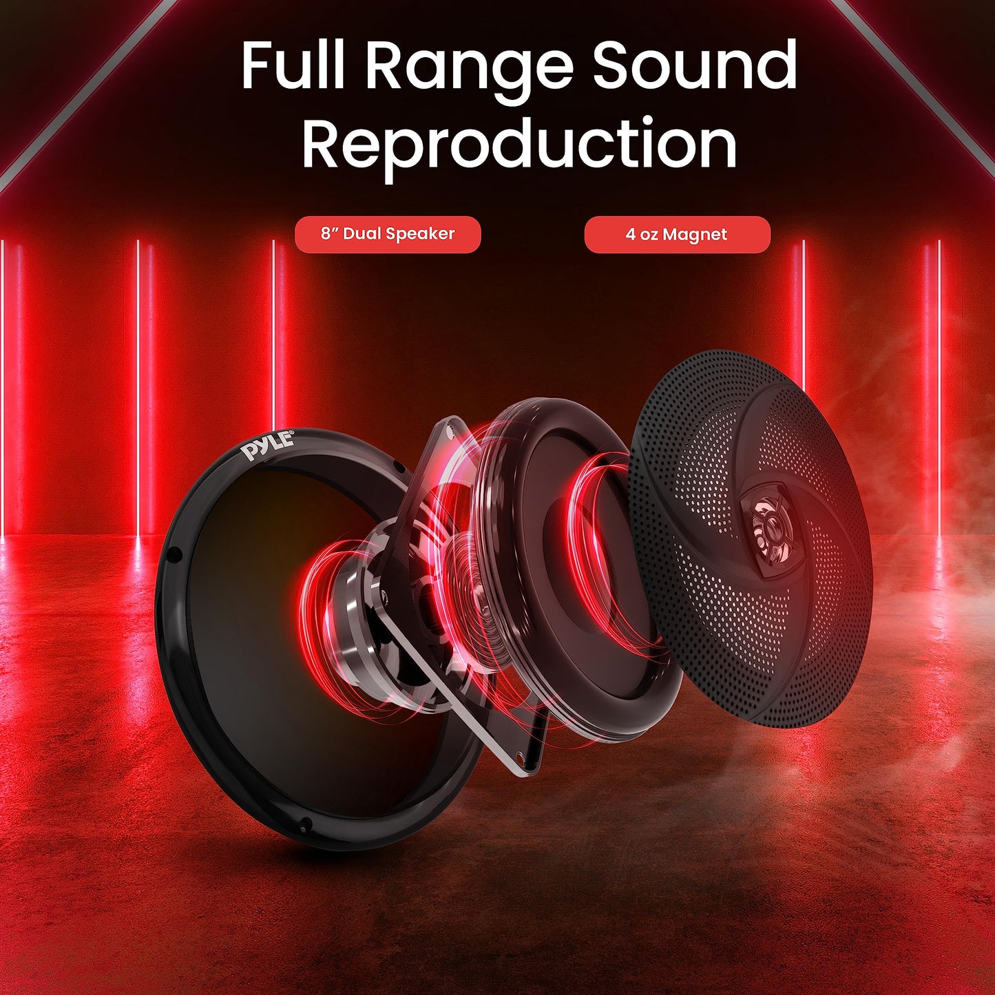 PyleUsa Dual 8'' Marine Speakers - 2 Way Full Range Stereo Sound, 160 Watt, Black - LED Light: Blue Illumination, Water-Resistant Design