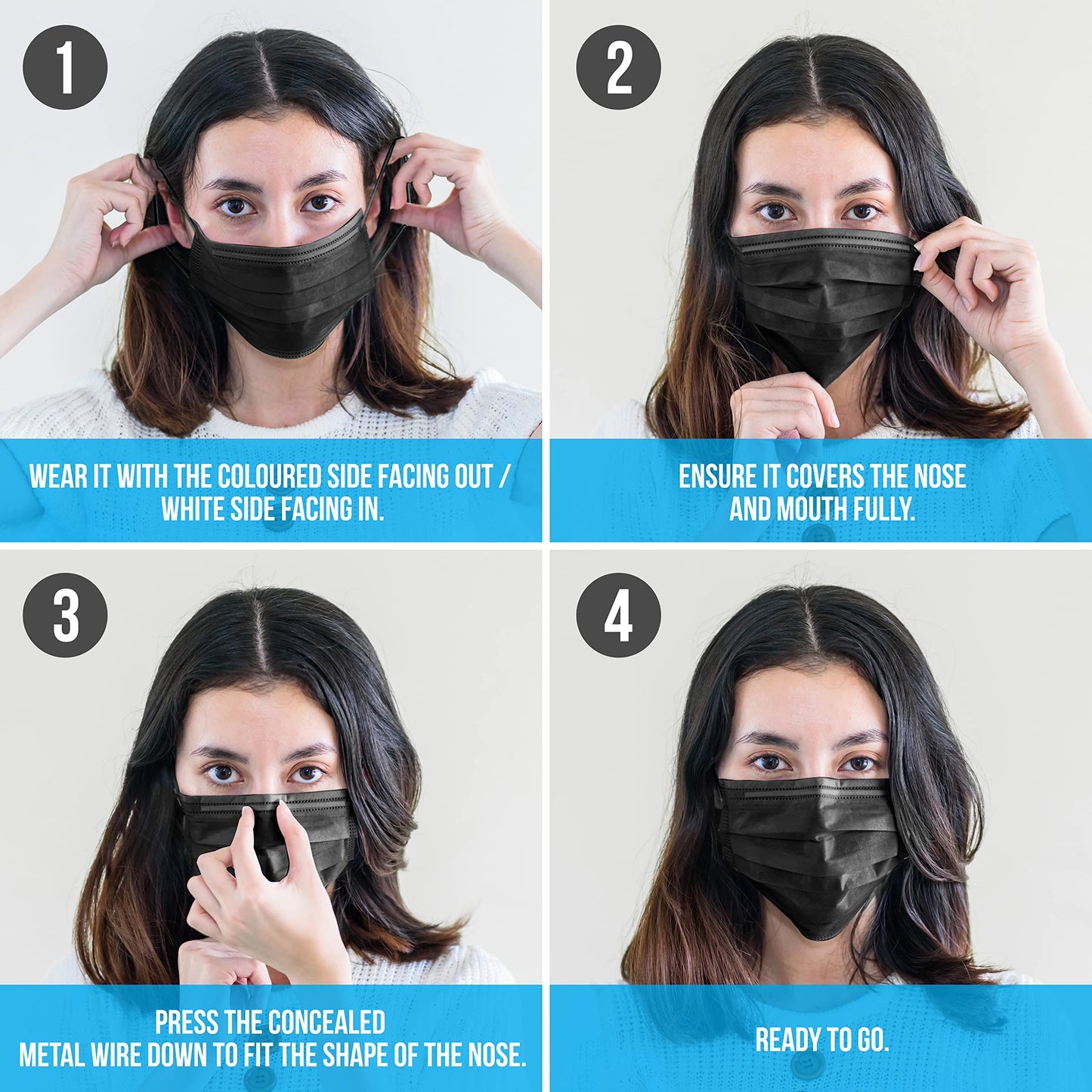 SereneLife 50 Pieces Disposable Face Masks - 3 Layer Protection Breathable Face Masks, For Dust Covering, Made from Non-Woven Fabric, Easy to Use, Disposable, and Single-Use, For Adults (Black)