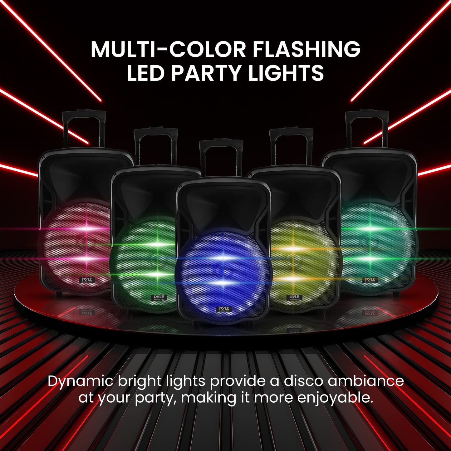 PyleUsa Portable Bluetooth PA Speaker-300W 12” Rechargeable Indoor/Outdoor BT Karaoke Audio System - LED Display, FM/AUX/MP3/USB/SD,1/4" in, Handle, Wheels-Wireless & Wired Mic, Remote Control