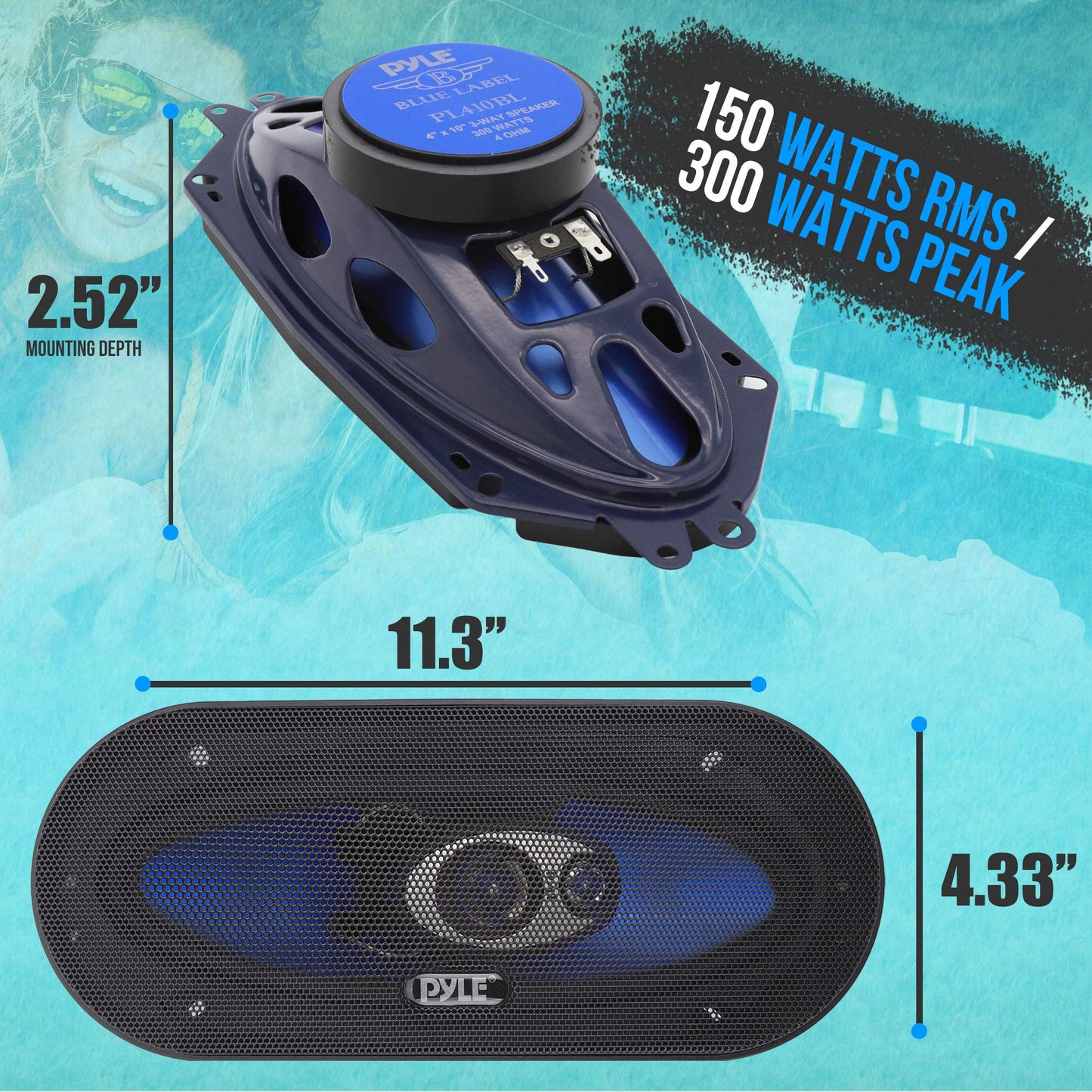 Pyle 2-Way Universal Car Stereo Speakers - 120W 3.5 Inch Coaxial Loud Pro Audio Car Speaker Universal OEM Quick Replacement Component Speaker Vehicle Door/Side Panel Mount Compatible PL32BL (Pair)