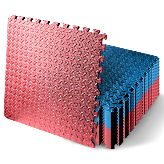 Thick Puzzle Exercise Mat, 25 Pcs EVA Foam Interlocking Tiles Protective Flooring for Gym Equipment and Cushion for Workouts, Durable Non-Skid Texture, Easy to Assemble, Red and Blue