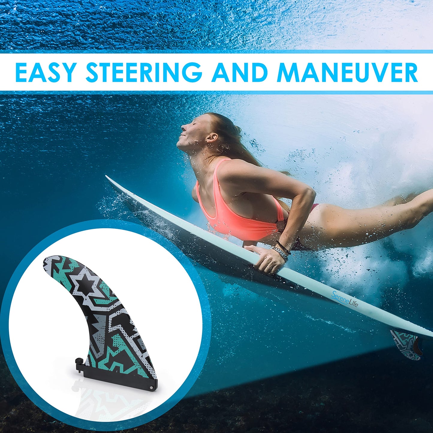 Serenelife Stand-Up Inflatable Paddle Water Fin - for SereneLife Thunder Wave Inflatable SUP Stand-Up Paddle Boards SLSUPB10 and SLSUPB20 - SereneLife PRTSLSUNEWFIN