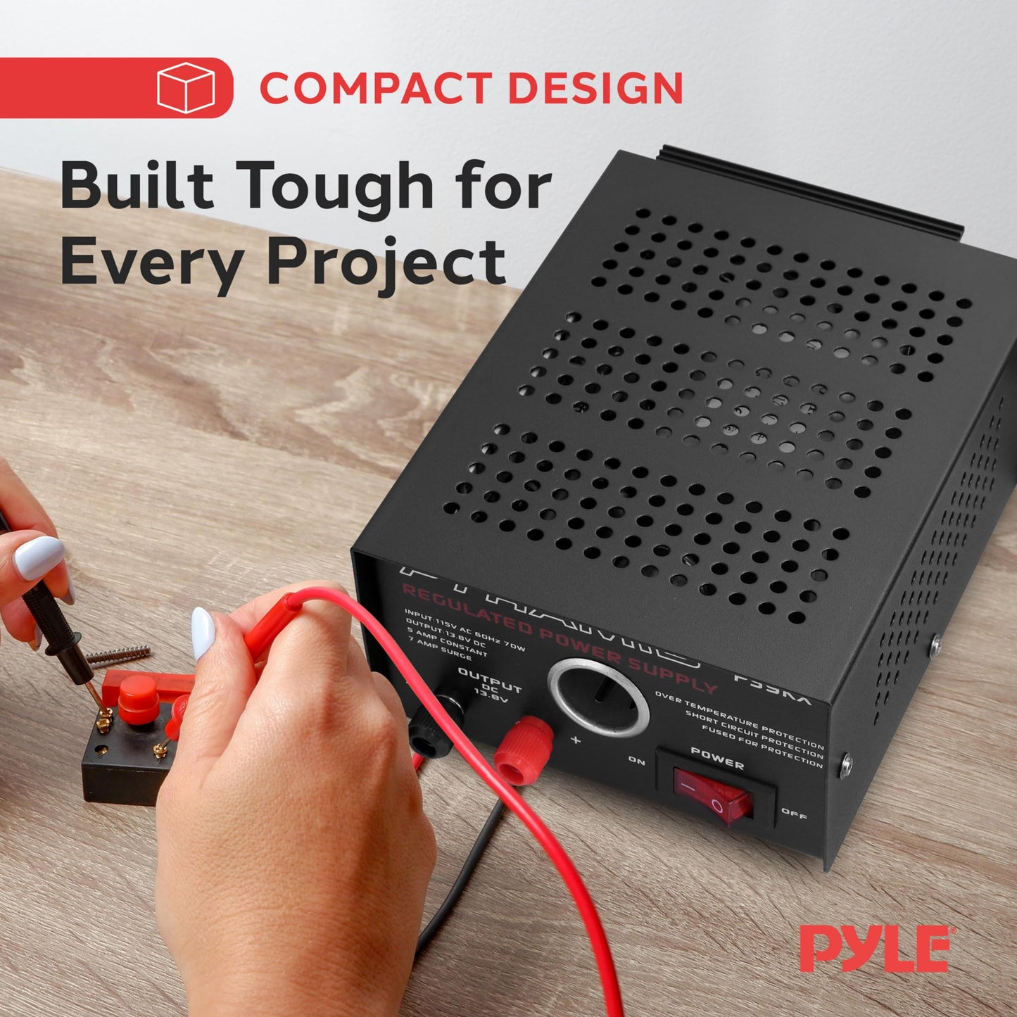 Pyramid PS9KX Universal Compact Bench Power Supply-5 Amp Linear Regulated Home Lab Benchtop Converter w/ 13.8 Volt DC 115V AC 70 Watt Input, Screw Type Terminal, 12V Car Cigarette Lighter