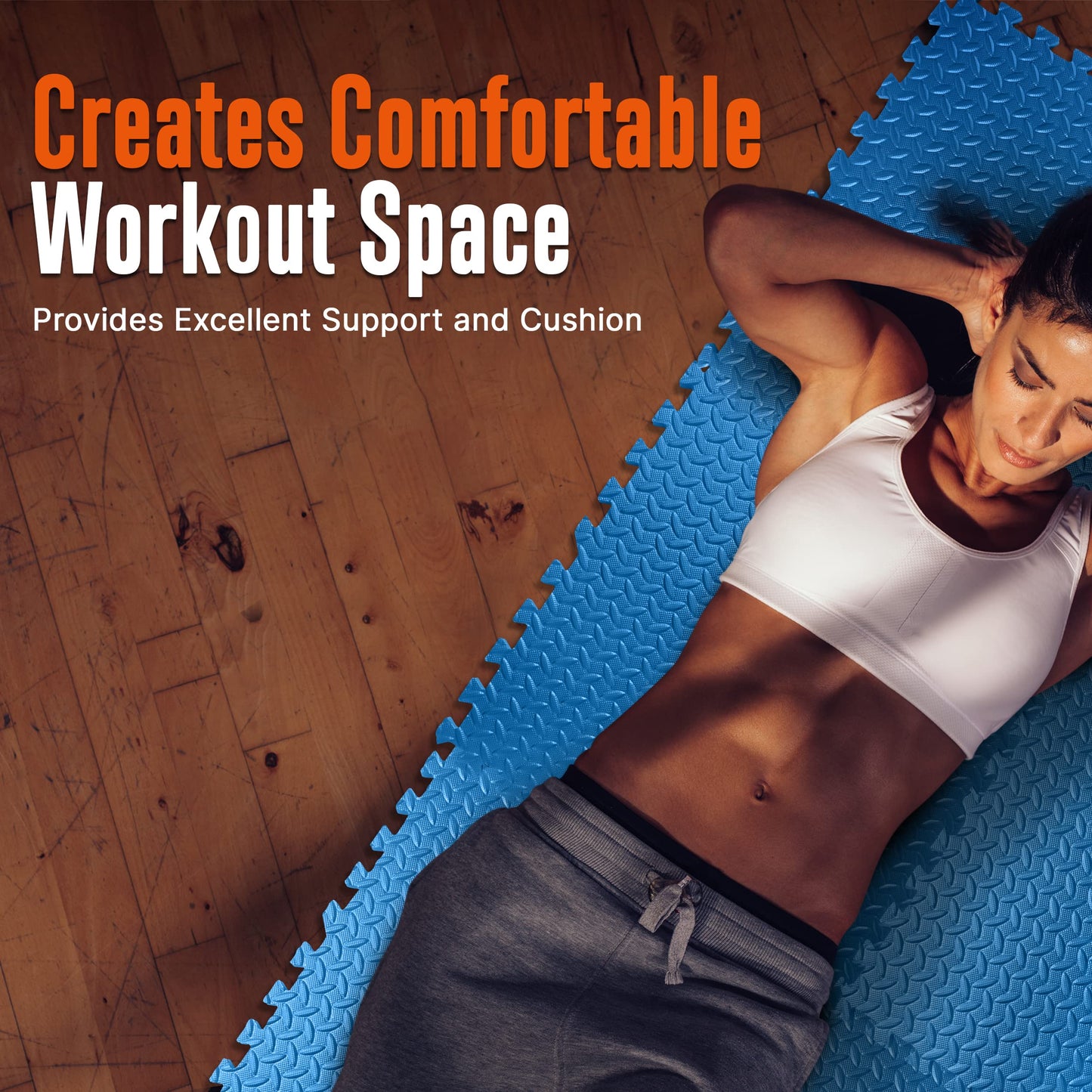 Thick Puzzle Exercise Mat, 6 Pcs EVA Foam Interlocking Tiles Protective Flooring for Gym Equipment and Cushion for Workouts, Durable Non-Skid Texture, Easy to Assemble, Blue