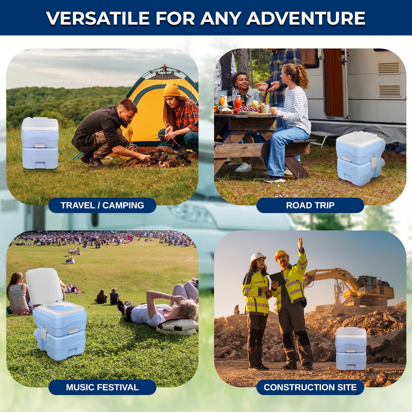SereneLife 20L Portable Toilet with Carry Bag, Hand Sprayer & Funnel – Leak-Proof, Odorless Camping Toilet with Detachable Waste Tank, T-Flush System & 330 lb Capacity for Indoor & Outdoor Use