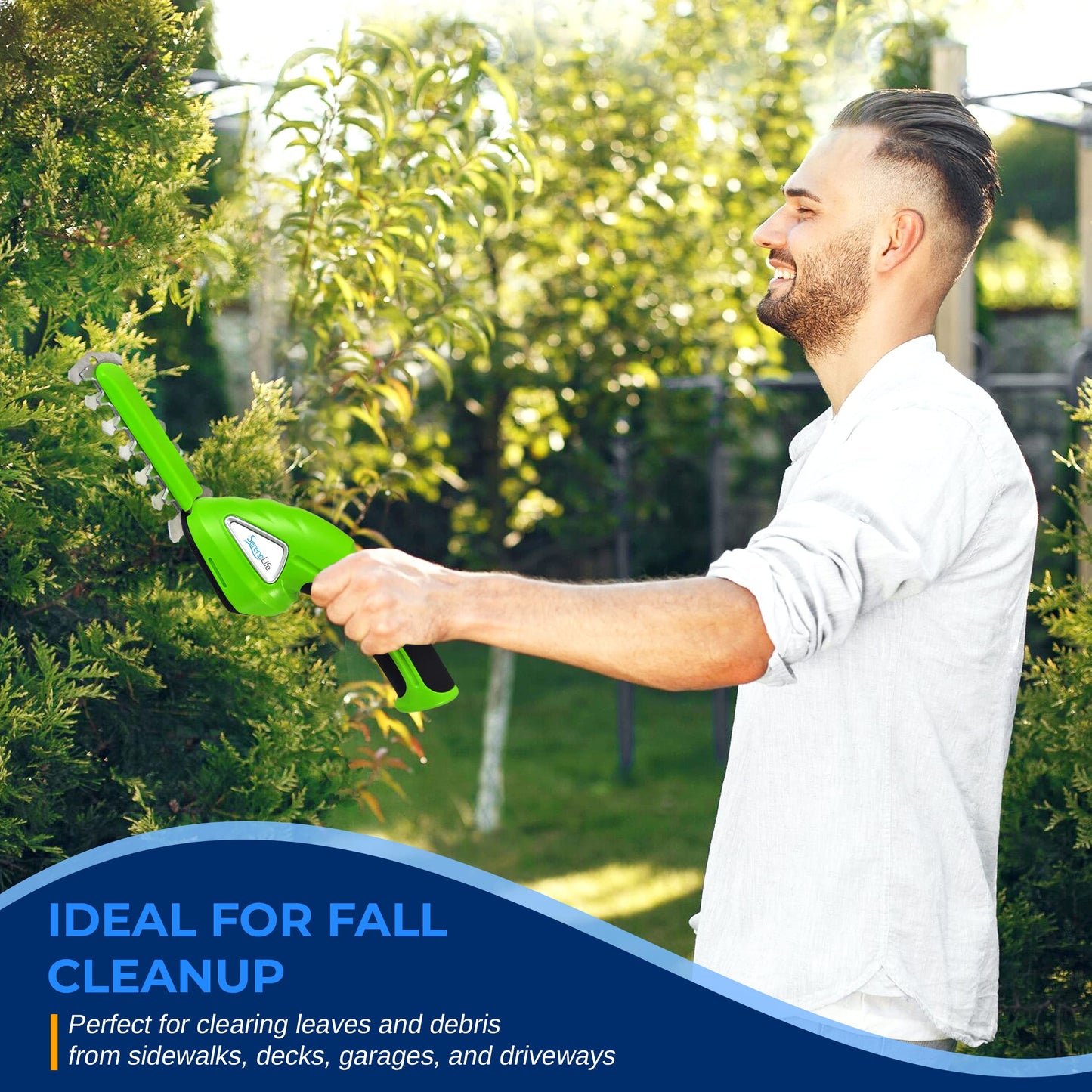 SereneLife Cordless Handheld Grass Cutter Shears, Portable Lightweight Electric Hedge Trimmer, Hand Held Garden Clippers Powered with Rechargeable 3.6V Battery, Changeable Blade Trimmers Light Green