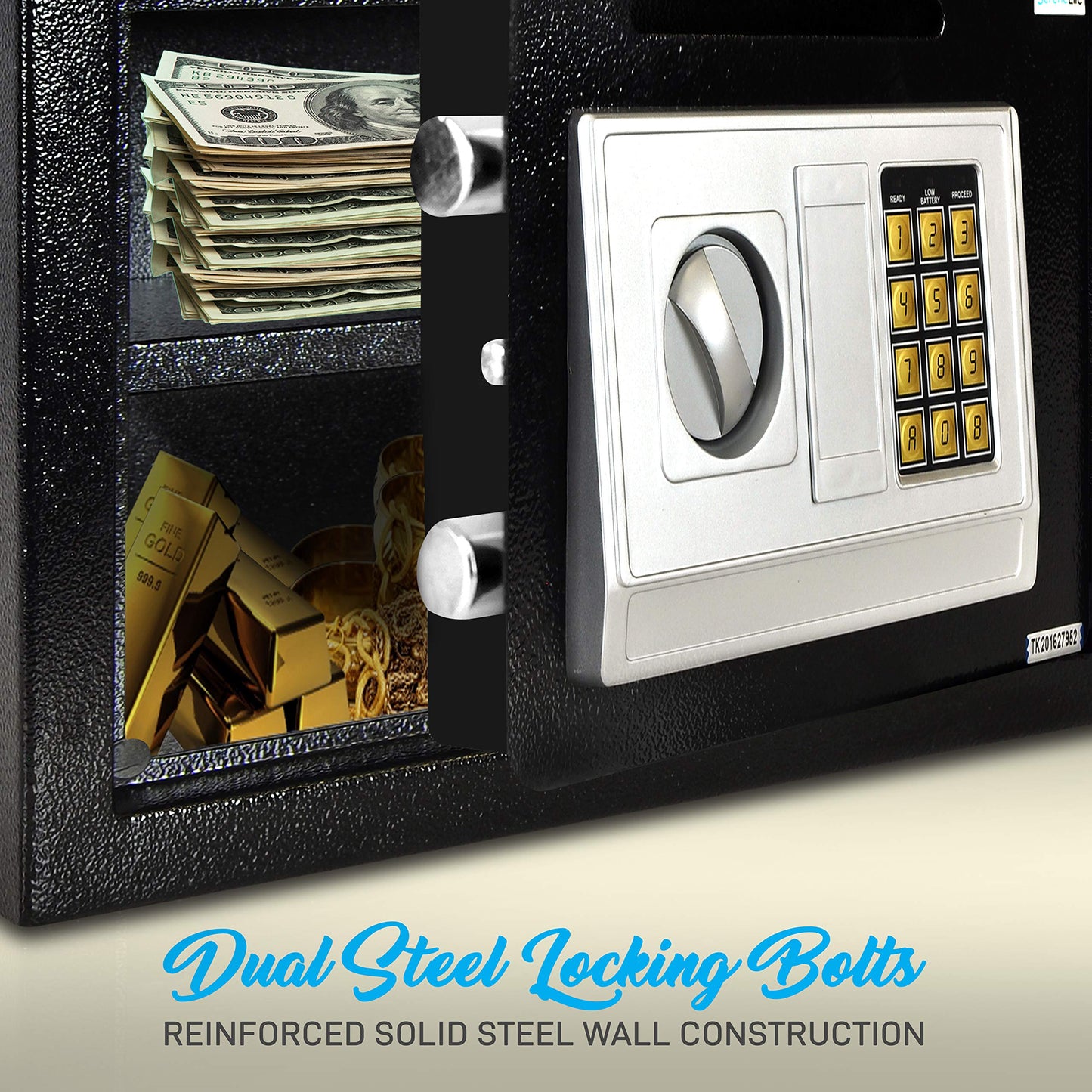 SereneLife Drop Box Safe Front Load Cash Vault Drop lock and Safe For Jewlery Cash documents with Mechanical Override, Includes Keys 13.8 x 9.8 x 9.8 inches (SLSFE342)