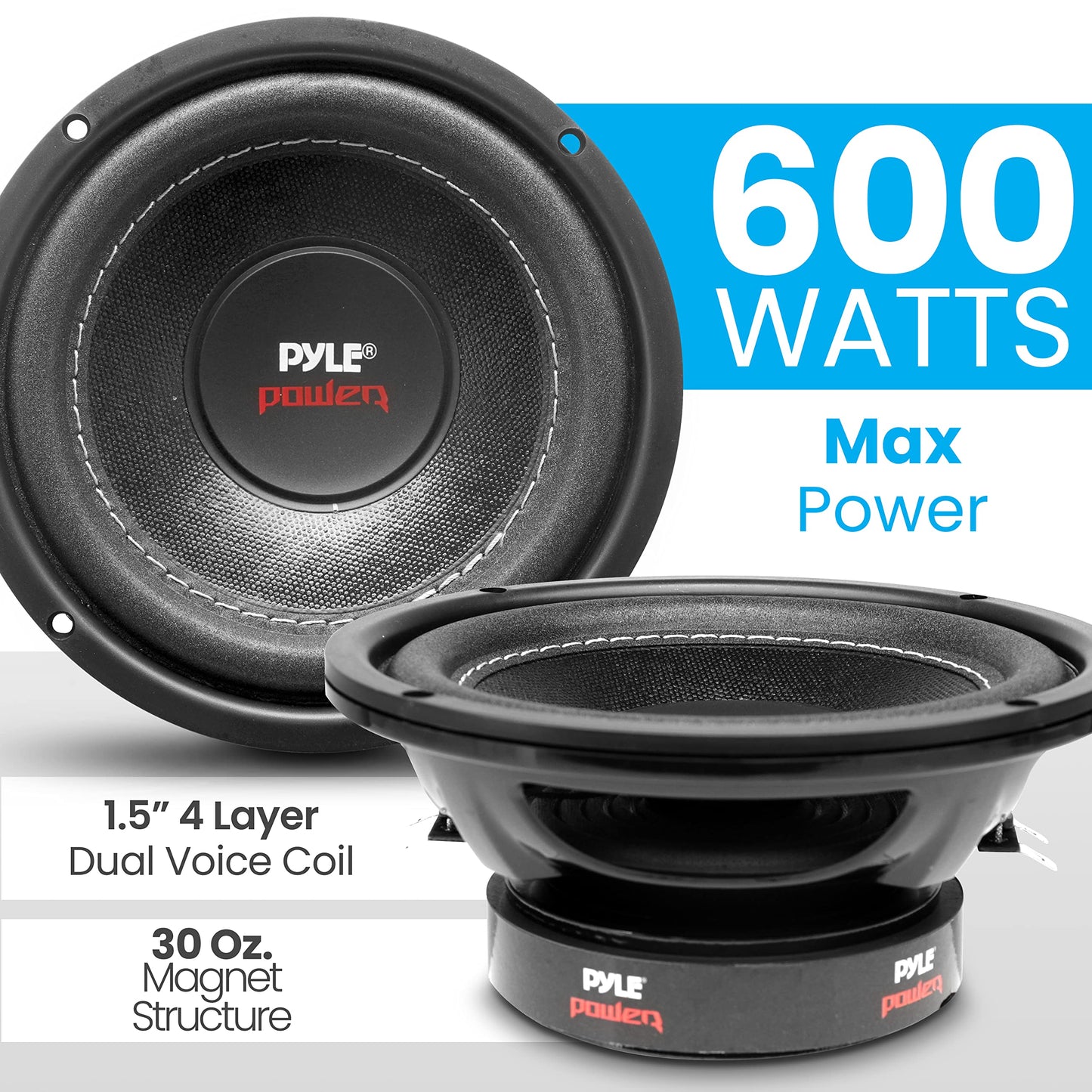 Pyle Car Vehicle Subwoofer Audio Speaker - 6.5 Non-Pressed Paper Cone, Black Plastic Basket, Dual Voice Coil 4 Ohm Impedance, 600 Watt Power, Foam Surround for Vehicle Stereo Sound System -PLPW6D