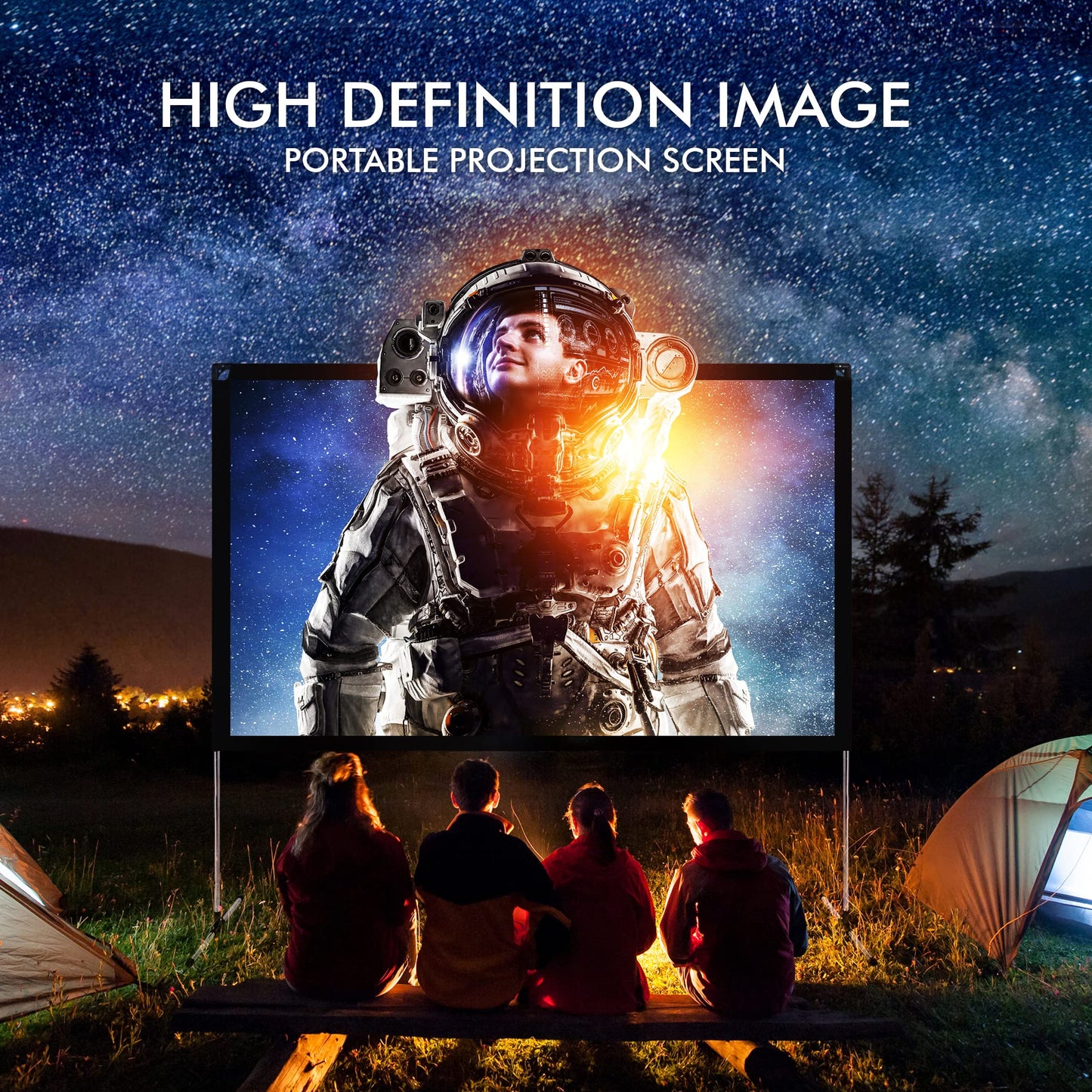 Pyle 120 Inch Foldable Projector Screen with Stand –16:9 HD Lightweight Portable Movie Display for Indoor & Outdoor – Wrinkle Resistant, Wide Angle Viewing,Travel Bag & Frame Included for Home Theater