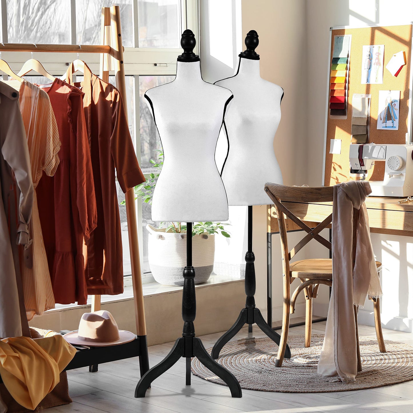 SereneLife White Female Dress Form Mannequin with Adjustable Height (52"–64") – Lightweight Foam Torso for Sewing, Boutique Clothing Display, Jewelry Draping – Stable Tripod Pinewood Stand