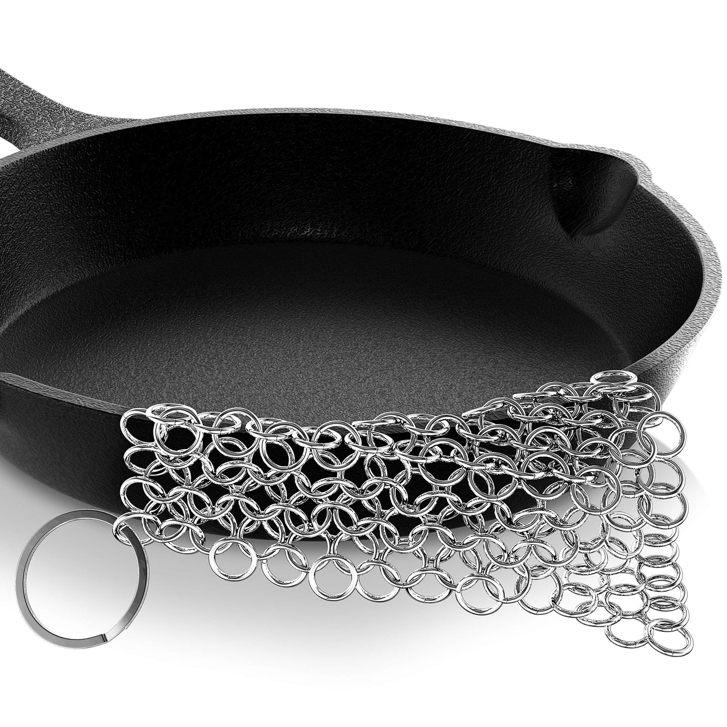 NutriChef Stainless Steel Cast Iron Cleaner - 3.94"x3.94" Rustproof Dishwasher Safe Chainmail Metal Scraper Cleaning Tool for Preseasoned Pans, Pot, Dutch Oven, Skillet, Wok, Waffle Iron
