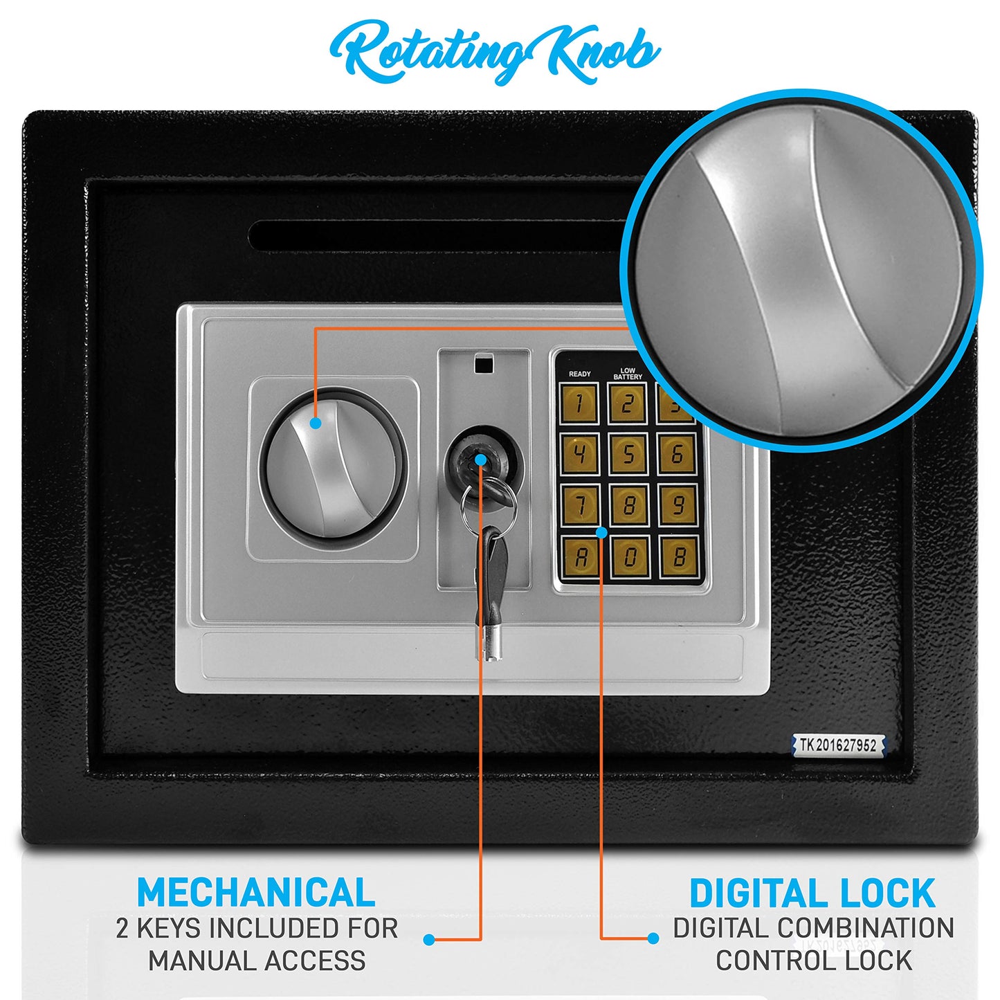SereneLife Drop Box Safe Front Load Cash Vault Drop lock and Safe For Jewlery Cash documents with Mechanical Override, Includes Keys 13.8 x 9.8 x 9.8 inches (SLSFE342)