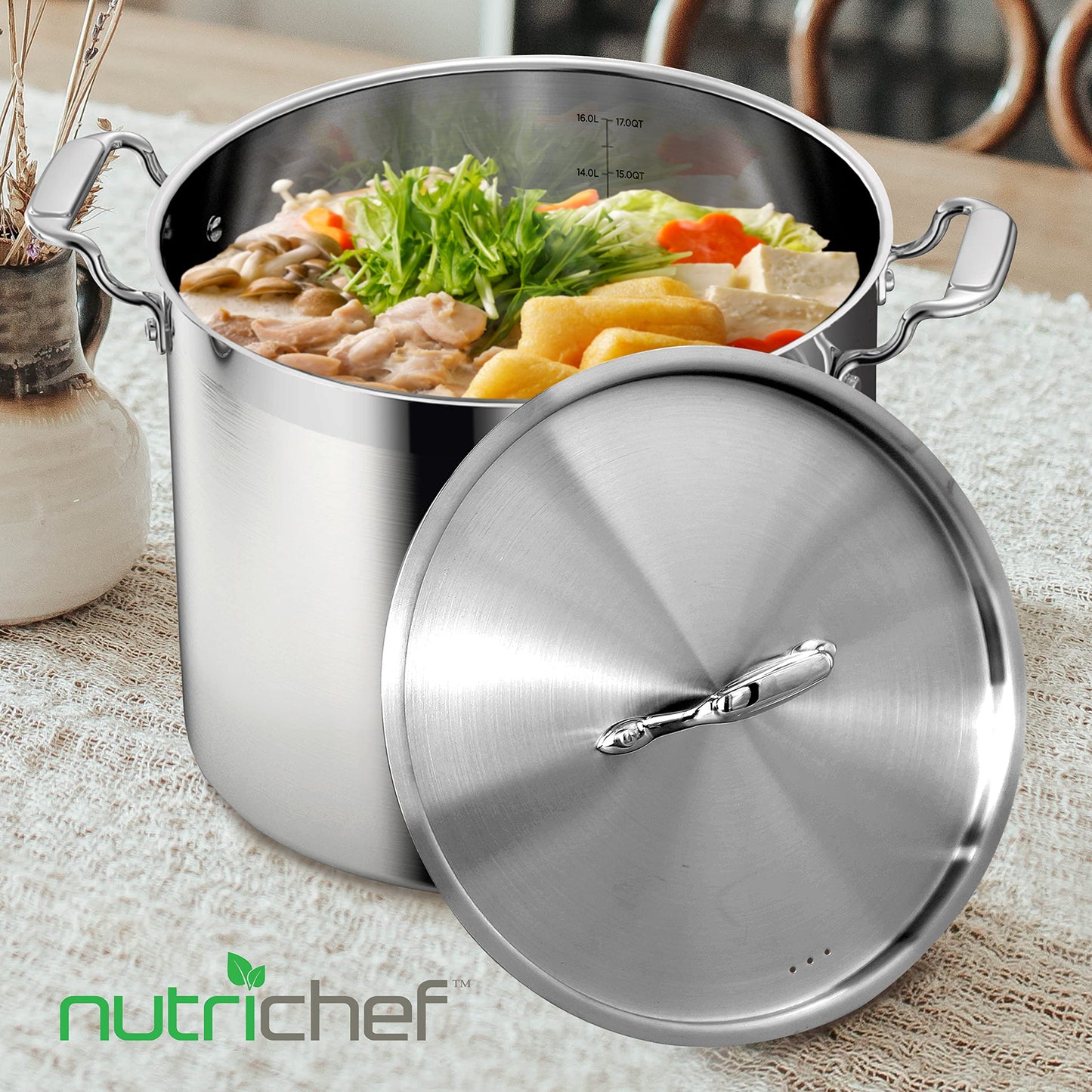 NutriChef Lid for 5-Quart Stockpot - Stainless Steel Kitchen Cookware Cover with Handle, Fits 8.66” Pot Inner Size, Works with Model NCSPT5Q 5-qt. Stock Pot