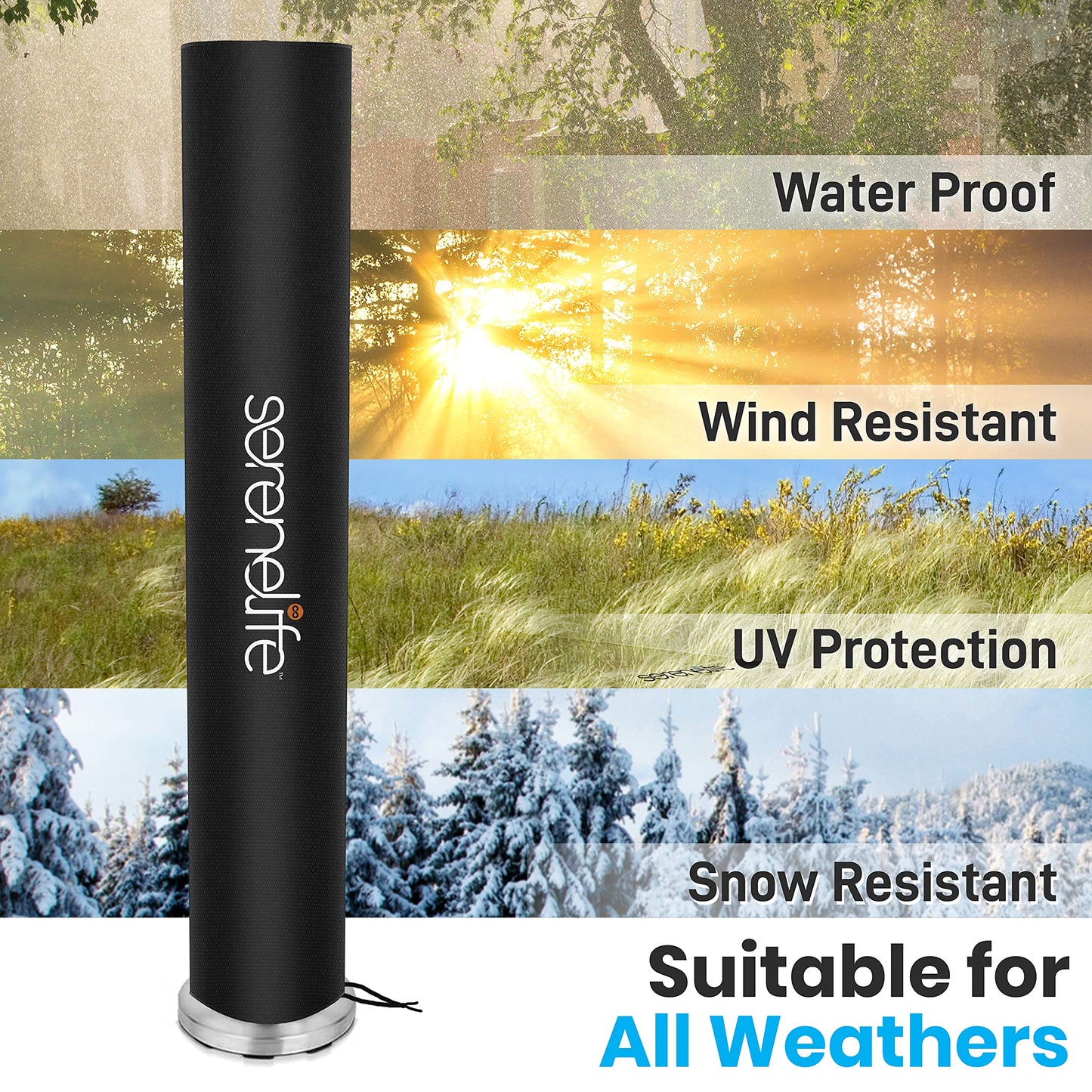 SereneLife Patio Heater Cover for SLOHT42 Infrared Outdoor Electric Space Heater, Heavy Duty Propane Heater Cover, Durable, Tearproof Waterproof Dustproof, Wind/Sunlight/Snow Resistant