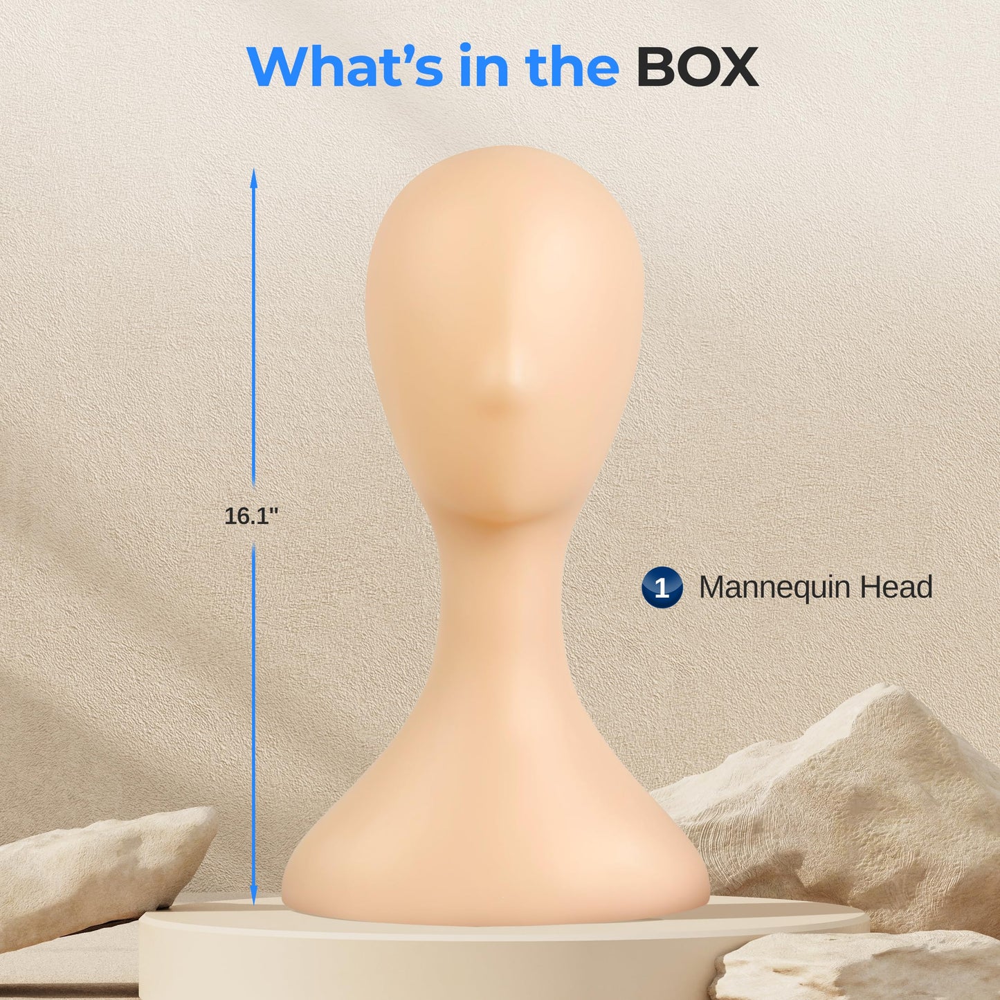 SereneLife Professional Mannequin Head, Women’s Wig Stand Display (16.1'' Height), Smooth Surface for Styling and Displaying Hats & Jewelry, Ideal for Salon & Retail Use
