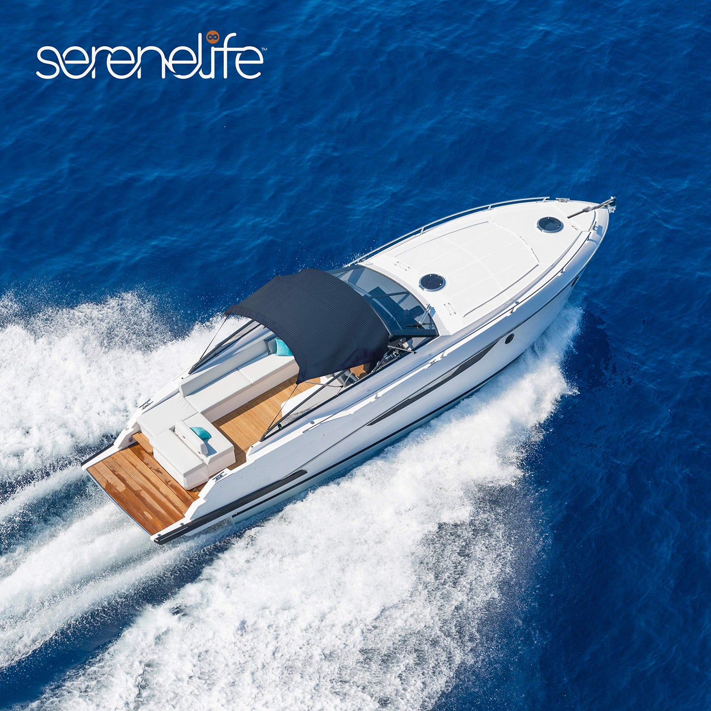 SereneLife Waterproof Boat Bimini Top Cover-61-66'W 3 Bow Bimini Top Canvas Sun Shade Boat Canopy 1' Double Wall Alu Frame Tube,2 Straps 2 Rear Support Poles,Storage Boot -SLBT3NAV612(Navy Blue)