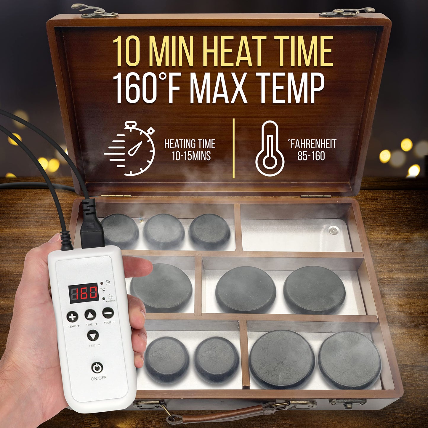 SereneLife Hot Stones Massage Kit with Warmer, Warm Round Basalt Stone Massaging Set with Portable Heater, 12 Large/Small Rocks, Digital Controller, For Professional and Home Spa Therapy