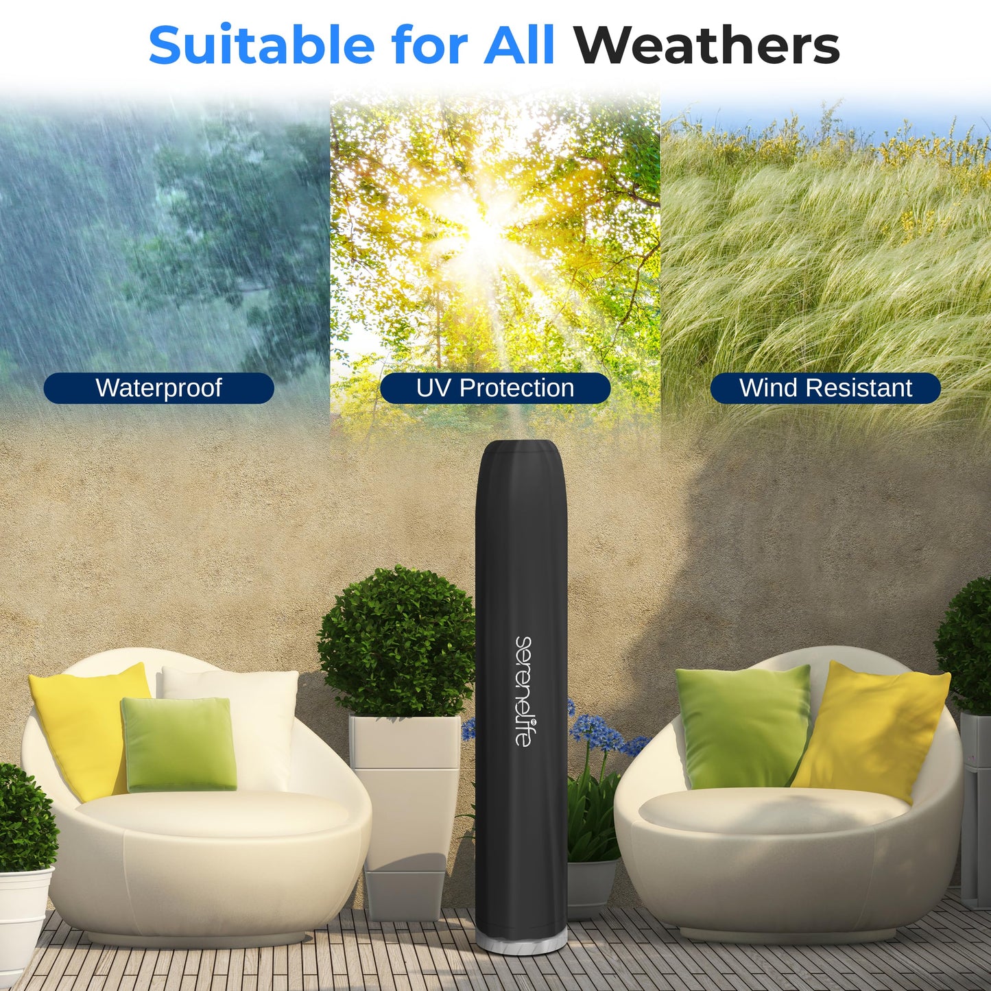 SereneLife Patio Heater Cover for SLOHT50 Infrared Outdoor Electric Space Heater, Heavy Duty Propane Heater Cover, Durable, Tearproof, Waterproof Dustproof, Wind/Sun/Snow Resistant