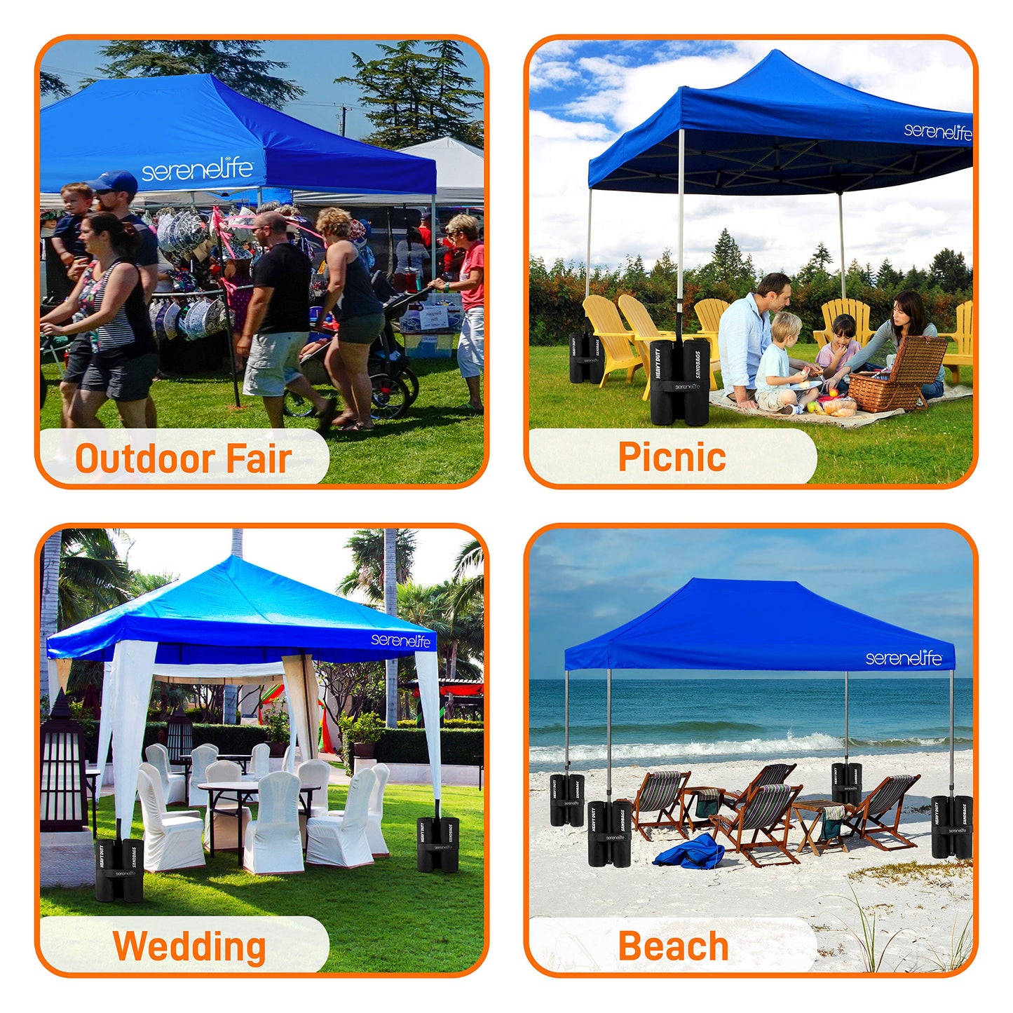 SereneLife Pop Up Canopy Tent 10x15 - Commercial Instant Shelter Foldable/Collapsible Sun Shade Canopy Pop Up Tent w/Waterproof Top, Portable Carry Bag & Sand Bag - SereneLife SLGZ15BU (Navy Blue)