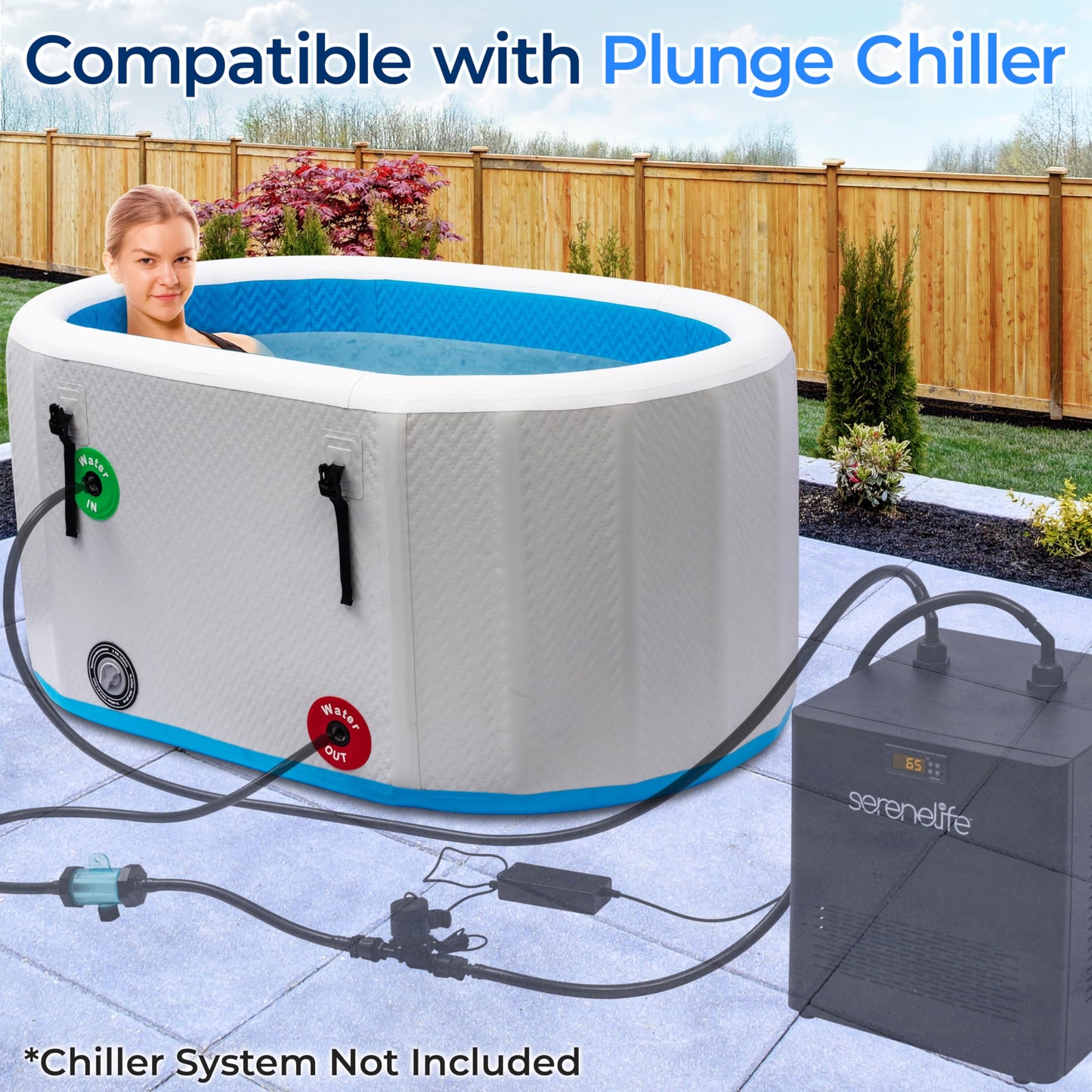 SereneLife Inflatable Cold Plunge Tub Ice Bath, 105 Gal One Person Ice Bath Tub with Lid, Drop Stitch PVC, Double Layer Seals, Heavy Duty Cold Plunge Therapy Recovery Pod for Athletes