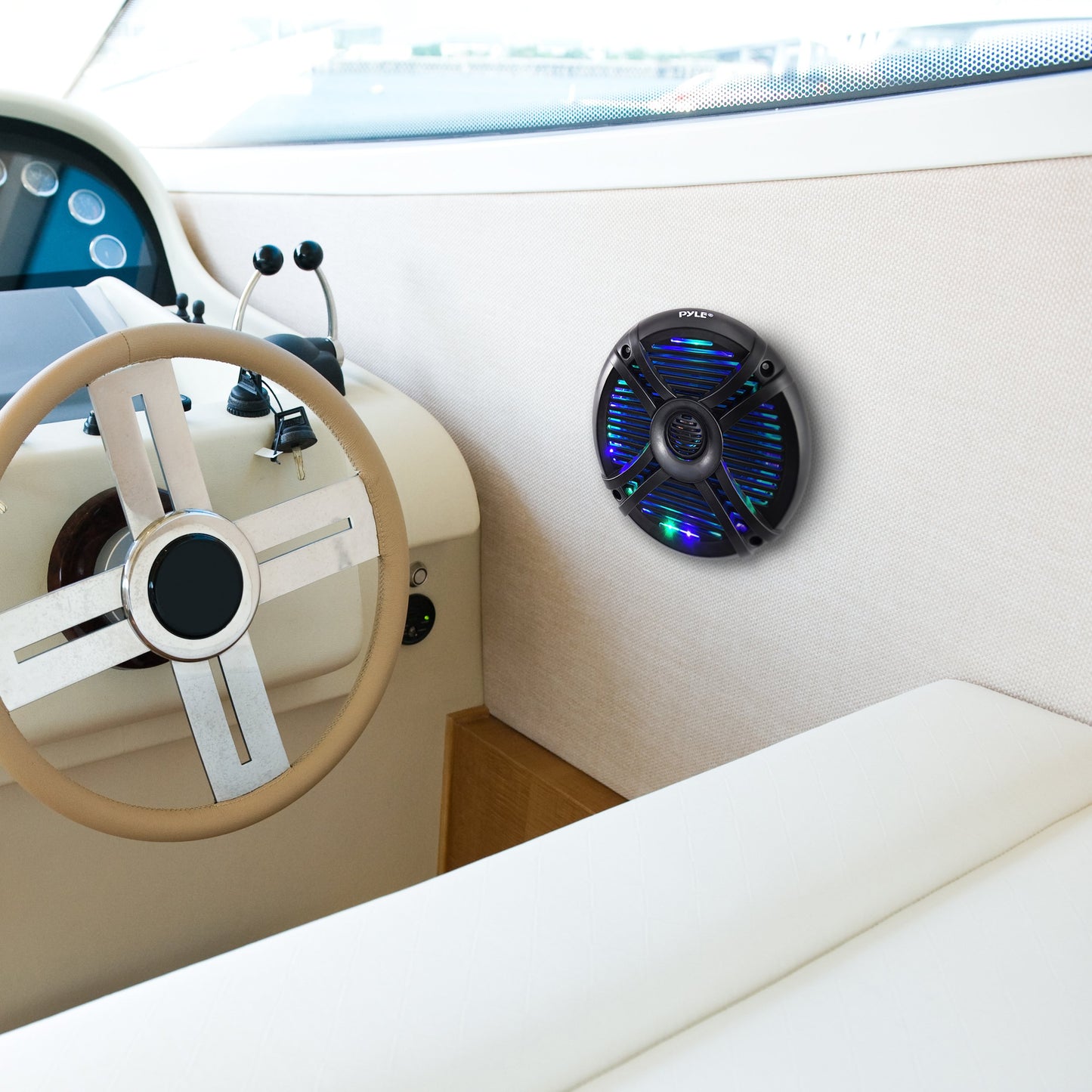 Pyle 6.5” Dual Waterproof Marine Speakers - 250W Outdoor Car/Boat Radio Stereo Speakers Waterproof/Weather Proof Marine Stereo Speakers System Pair LED Mount Speaker Wire Grill PLMRX68LEB (Black)