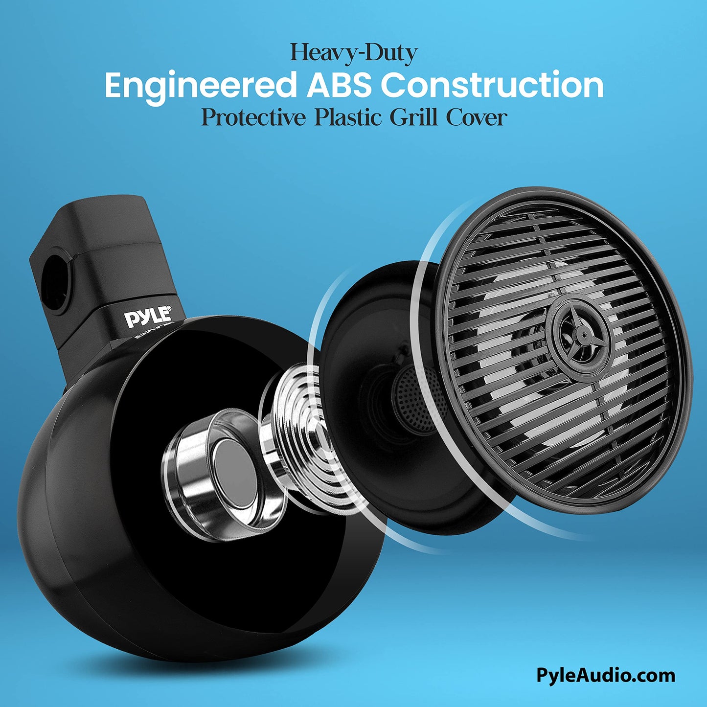 PyleUsa 6.5” Waterproof Off-Road Speakers - 200W 2-Way Marine Wakeboard Tower Sound System w/ LED Light, Full Range Outdoor Stereo Speaker for Car, ATV, UTV, Jeep, Boat, Includes Brackets (Black)