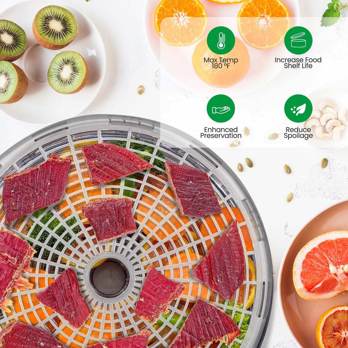 Nutrichef Food Dehydrator Machine | Dehydrates Beef Jerky, Meat, Food, Fruit, Vegetables & Dog Treats | Great For At Home Use | High-Heat Circulation for Even Dehydration | 5 Easy to Clean Trays