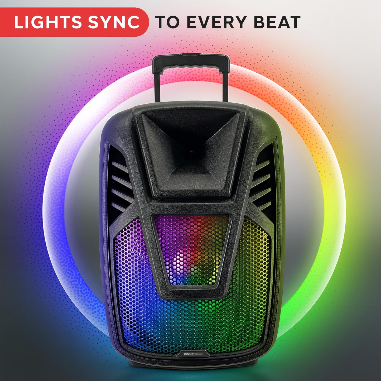 Pyle Portable Speaker - 15” 80 Watts Max Power Output Loudspeaker PA System w/ LED Light, Handles, Wheels, & Remote Control, Built-in Digital Amp and Rechargeable Battery