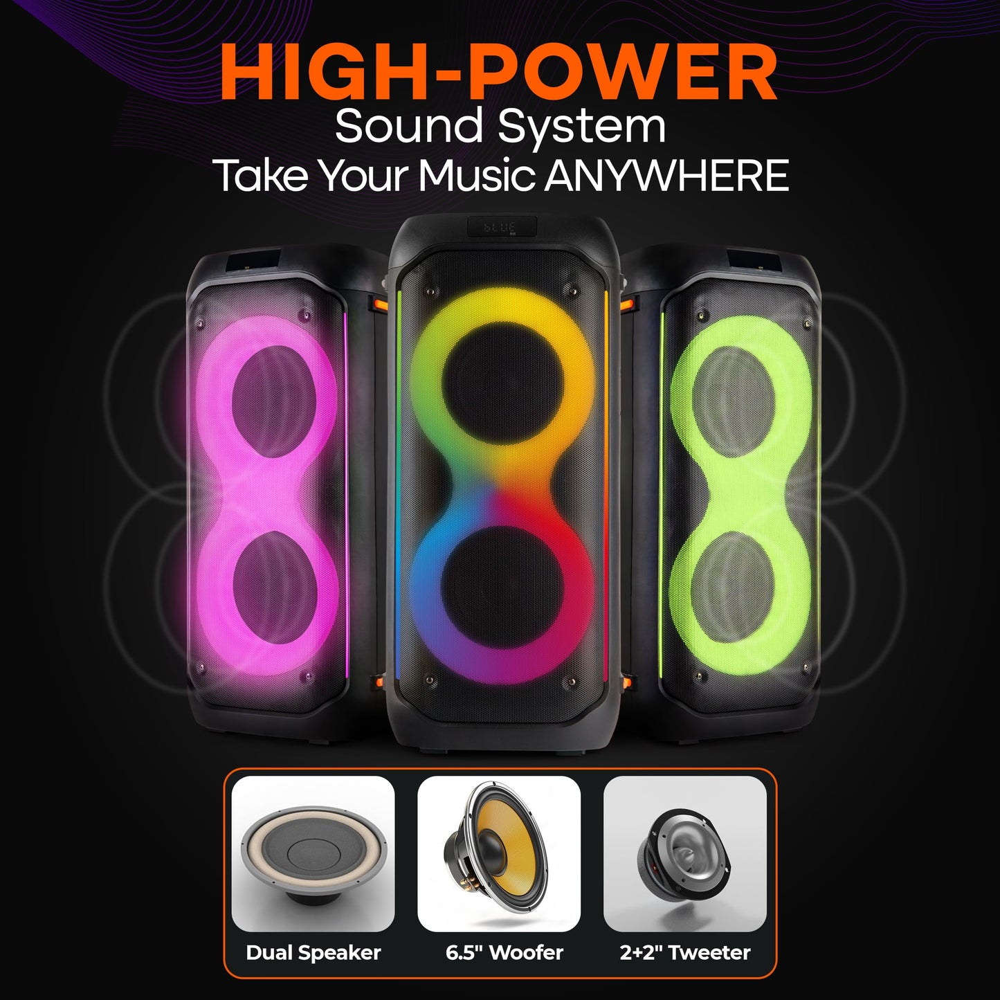 Pyle Compact Bluetooth PA Party Speaker System, 160W Dual 6.5" Karaoke Machine with Mic, Rechargeable Battery, USB/SD/BT/FM Radio, TWS Function & Party Lights, Speaker Bag Included, 11.8"x11.8"x26.4"