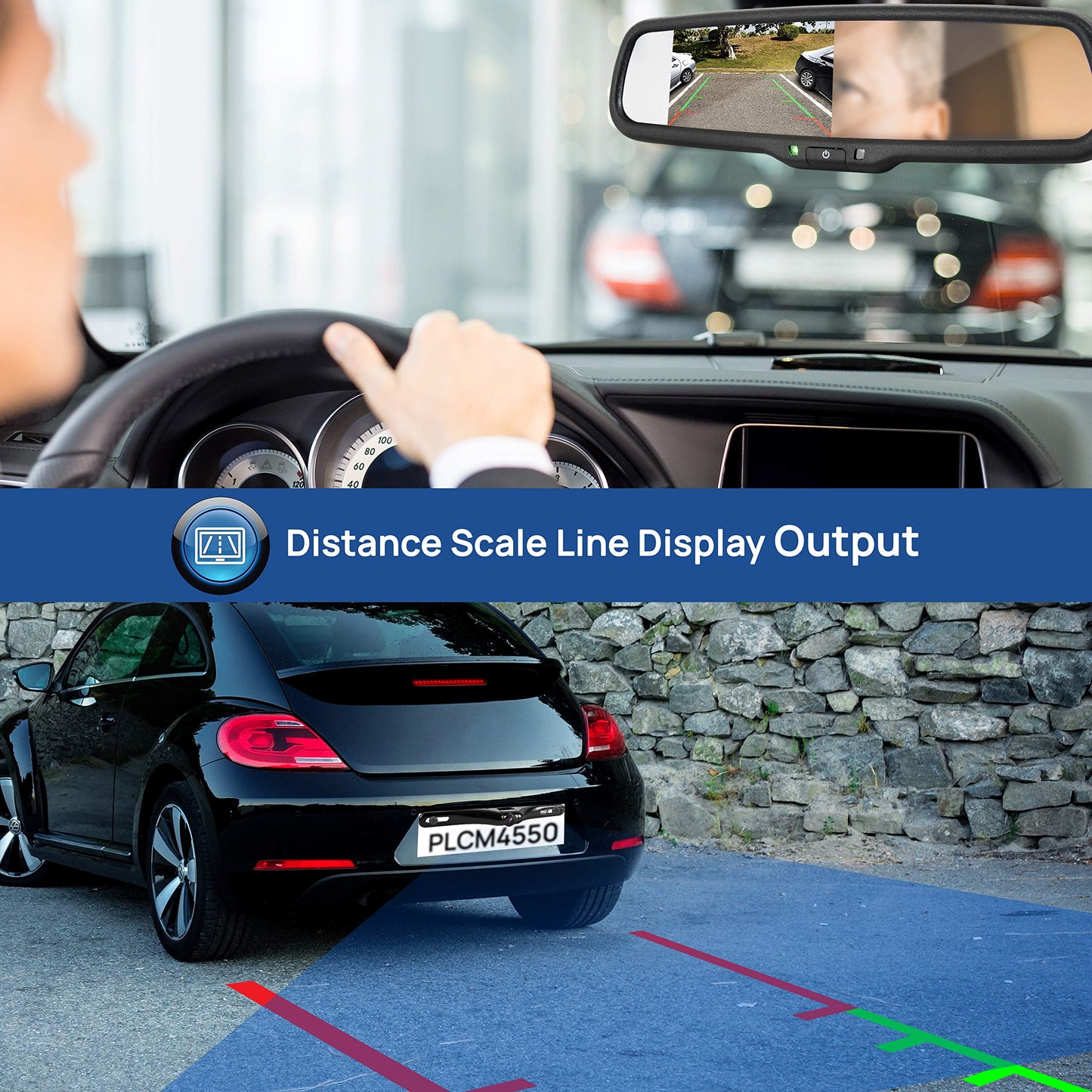 Pyle Rearview Backup Parking Assist Camera & Monitor System Kit - 4.3" Screen, Waterproof License Plate Mount, Night Vision, 170° Angle Adjustable, Auto Reverse Activation, Distance Scale Lines