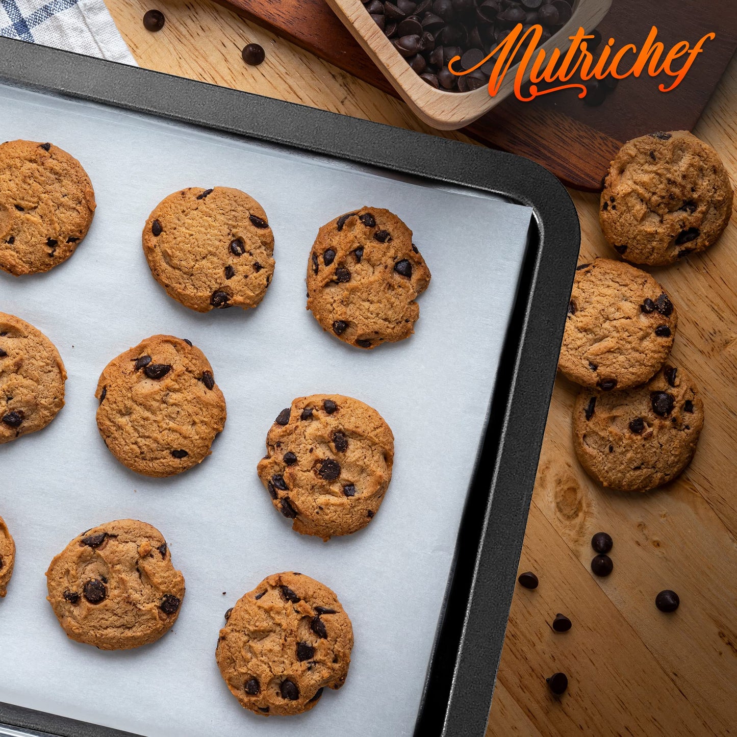 NutriChef 15” x 10" Non-Stick Cookie Sheet for Baking - Carbon Steel Baking Pan w/ Nonstick Coating - Jelly Roll Pan Compatible with Ovens & Toasters, Grey