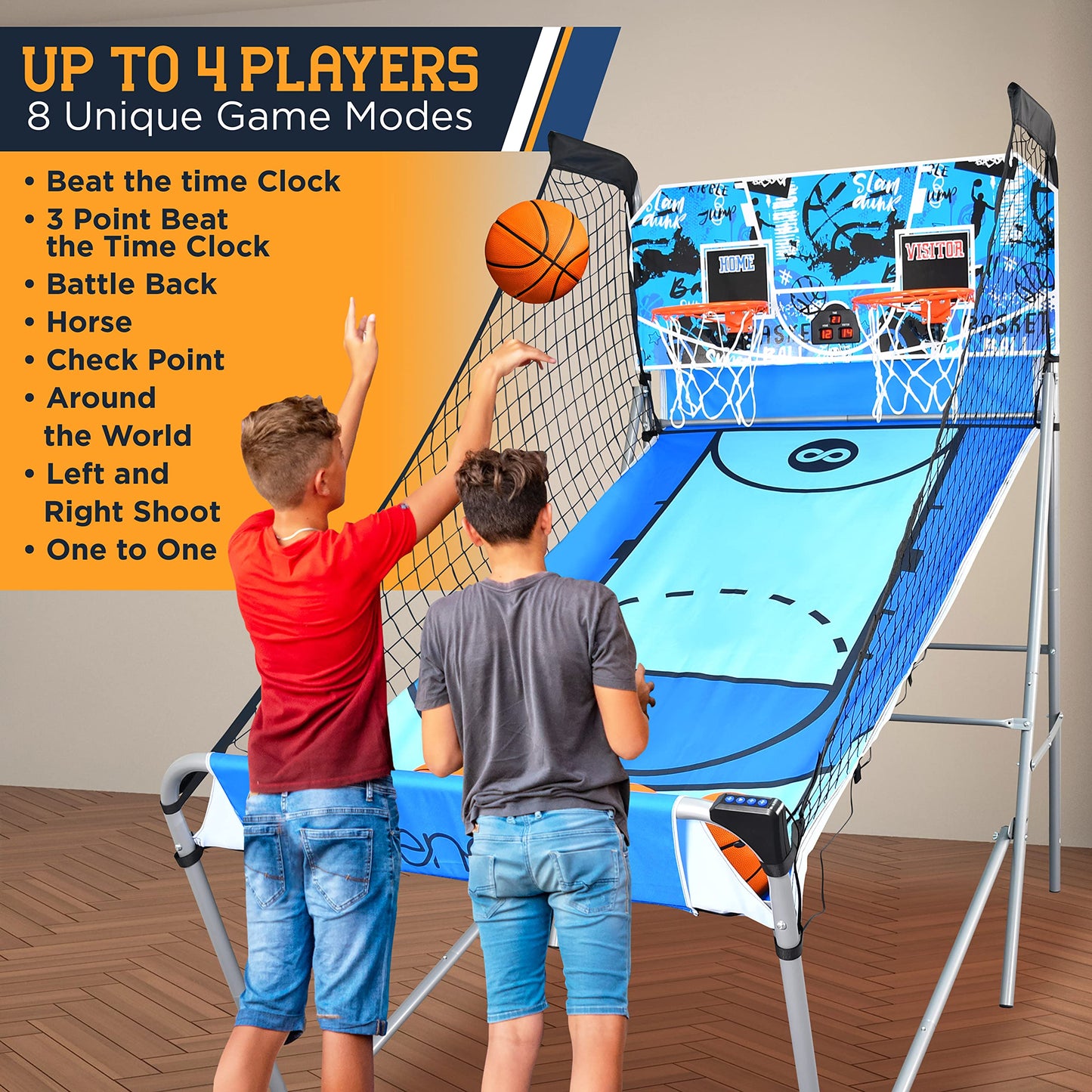 SereneLife Arcade Basketball Game Indoor Shootout, Heavy Duty Foldable Dual Hoop with Electronic Shot Scoreboard, Play Timer, Pre-Assembled Frame