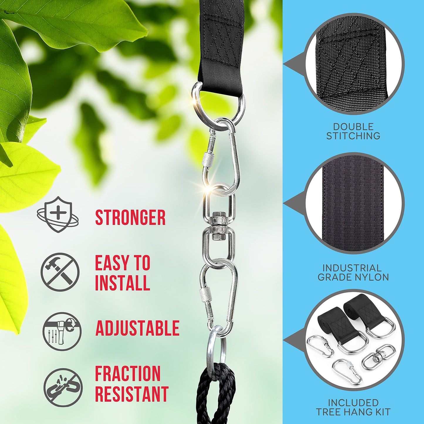 SereneLife Saucer Swing with Tree Hang Kit, 40” Outdoor Tree Swing, 2 Adjustable Hanging Rope Straps and Center Swivel Spinner for Kids (Blue)