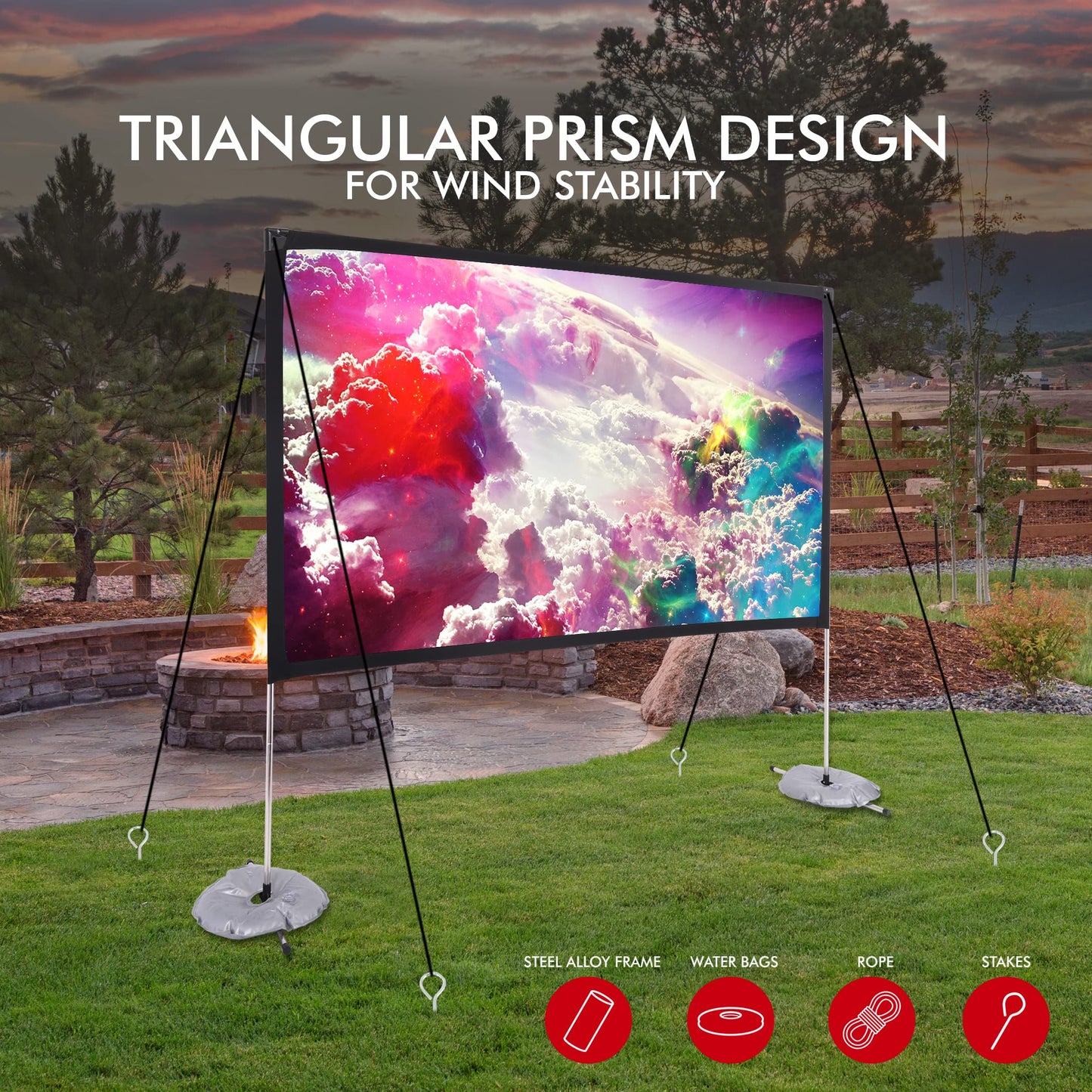 Pyle Foldable Portable Projector Screen - 120" 16:9 HD 4K Lightweight Indoor Outdoor Anti-Crease Movie Projection Display - for Home Theater, Party, Office, Classroom