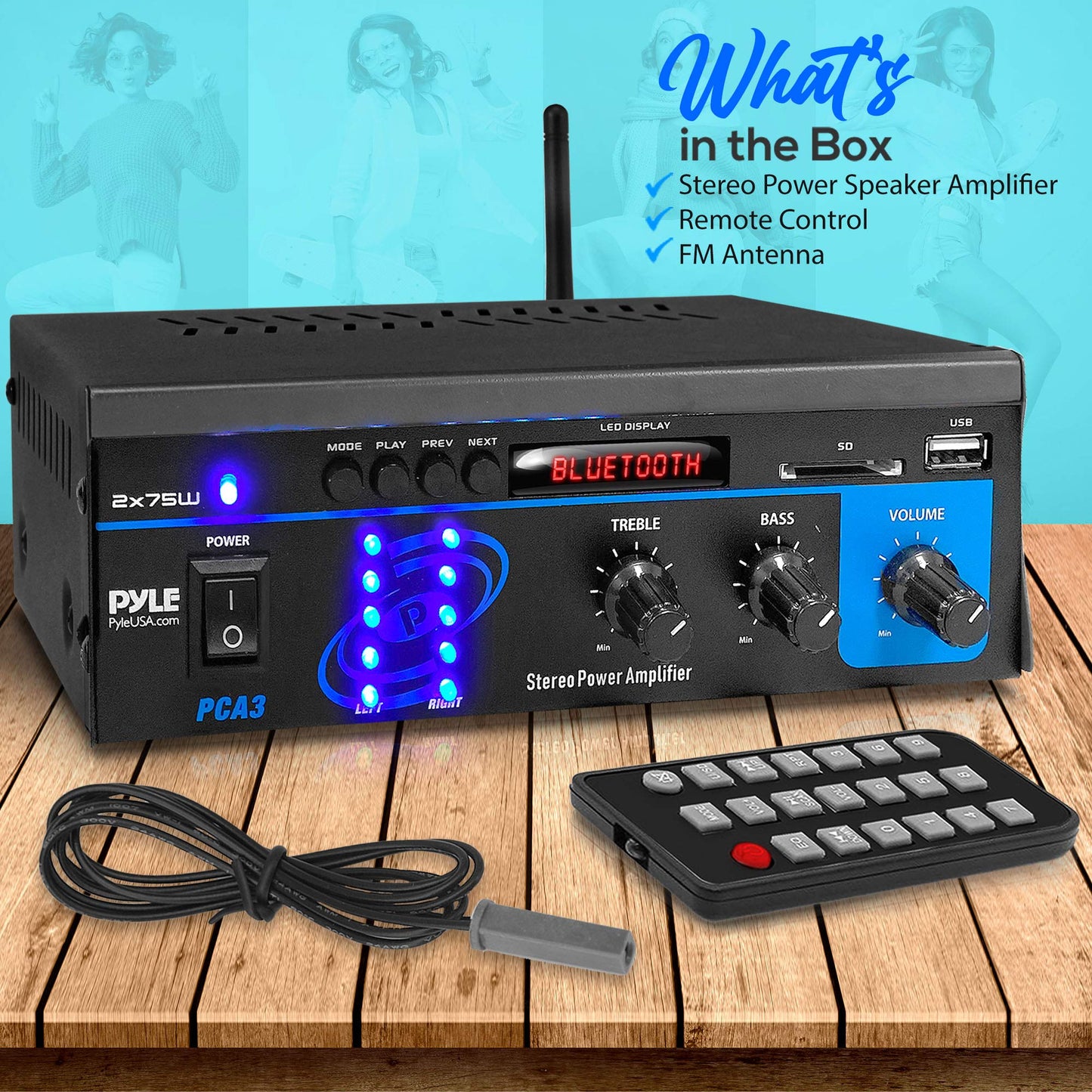 Pyle Home Audio Power Amplifier System – 2X75W Mini Dual Channel Bluetooth Stereo Receiver Box with LED – Amplified Speakers, CD Player, Theater via 3.5mm RCA – For Studio, Home Use