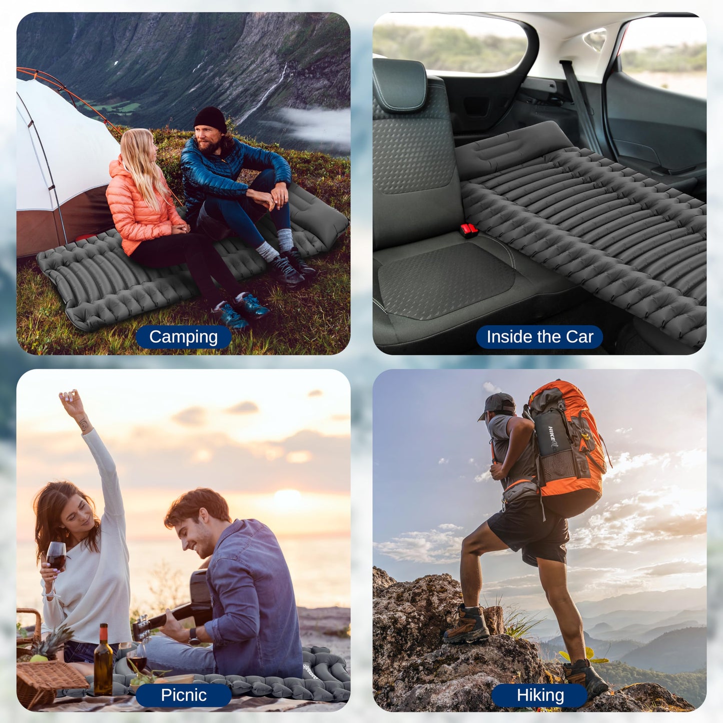 SereneLife Sleeping Pad with Pillow for Camping - Compact Sleeping Mat with Fast Inflation, Lightweight, and Tear-Resistant Backpacking Air Mattress with Carry Bag for Camping, Backpacking, Hiking